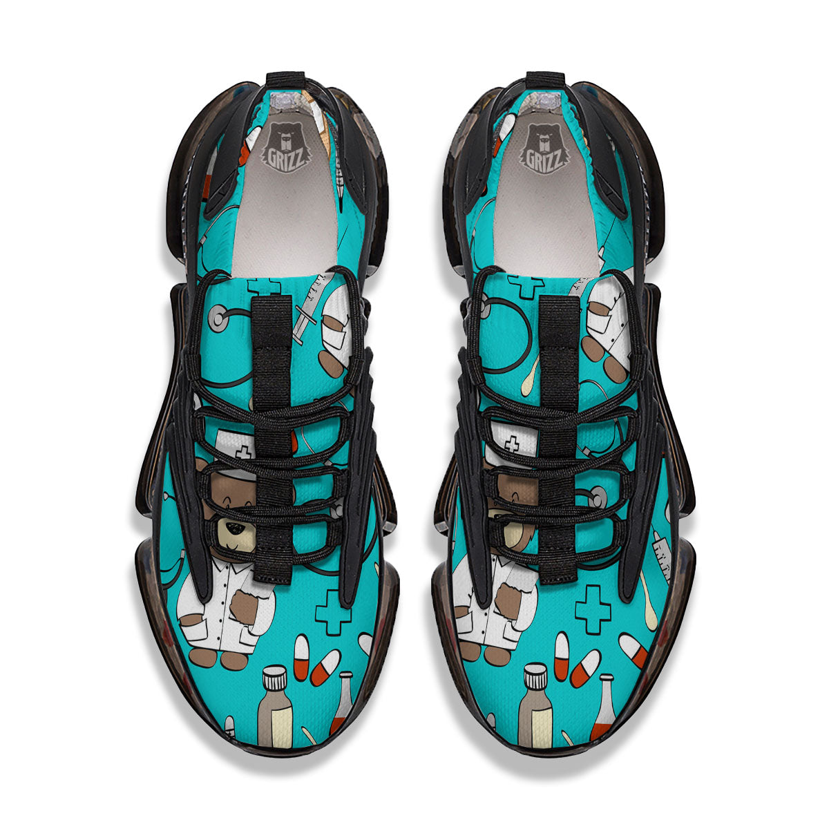 Turquoise Teddy Bear Nurse Black Gym Shoes-grizzshop