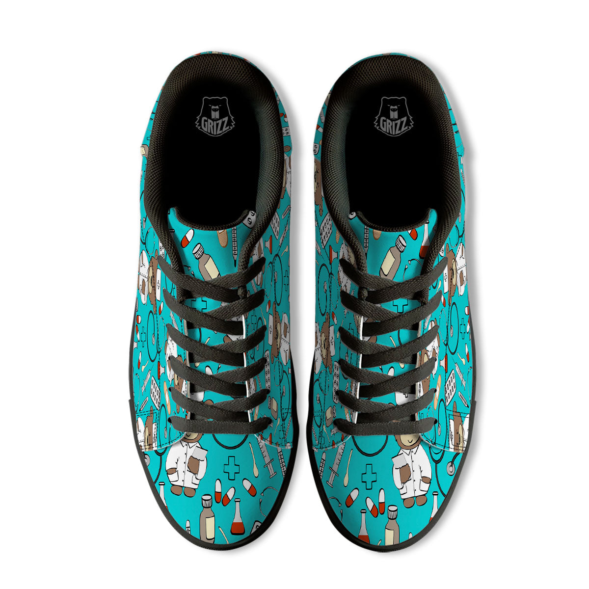 Turquoise Teddy Bear Nurse Black Low Top Sneakers-grizzshop