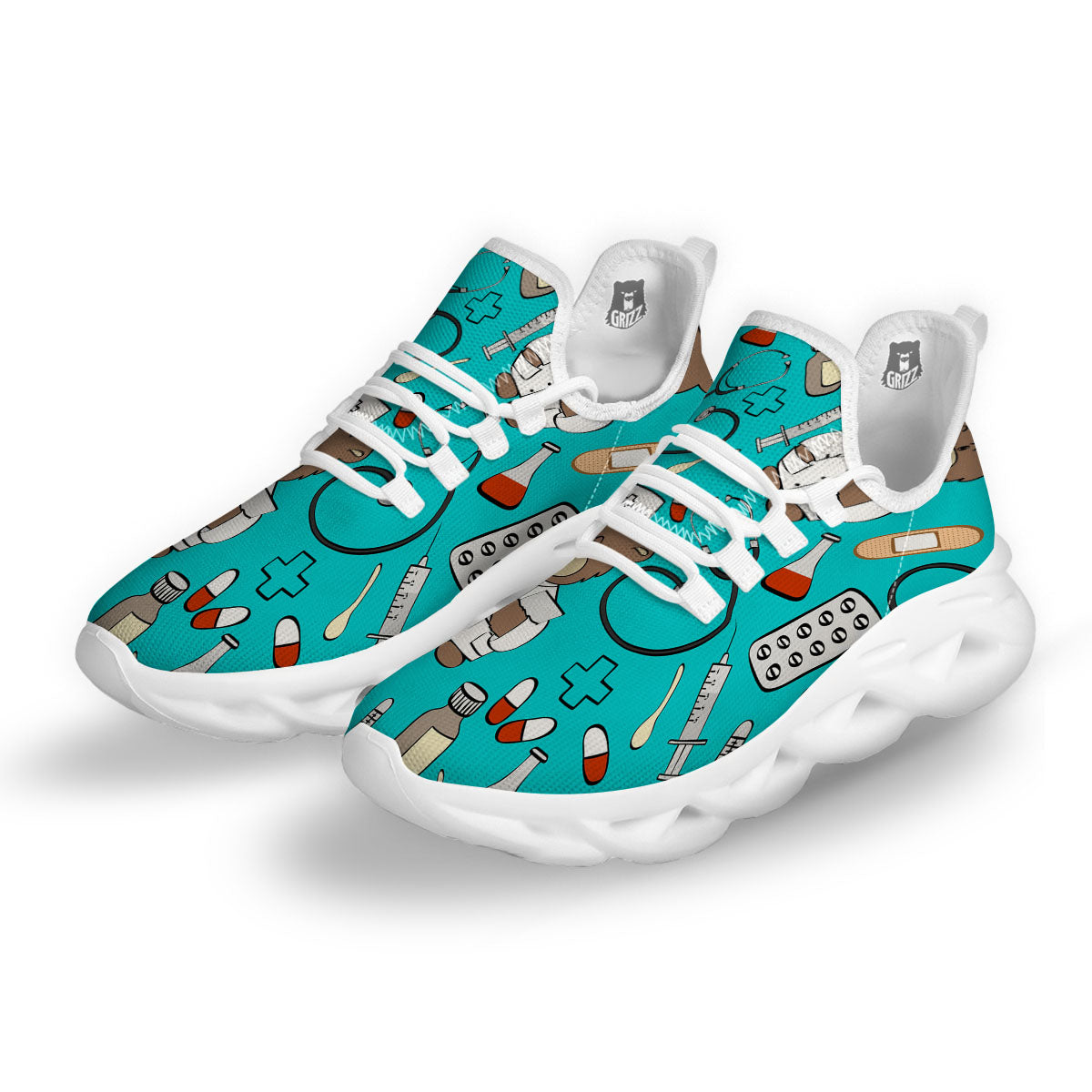 Turquoise Teddy Bear Nurse White Running Shoes-grizzshop