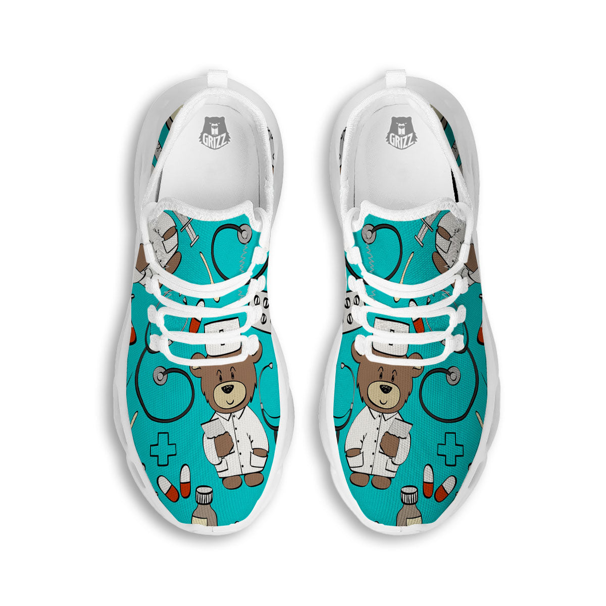 Turquoise Teddy Bear Nurse White Running Shoes-grizzshop