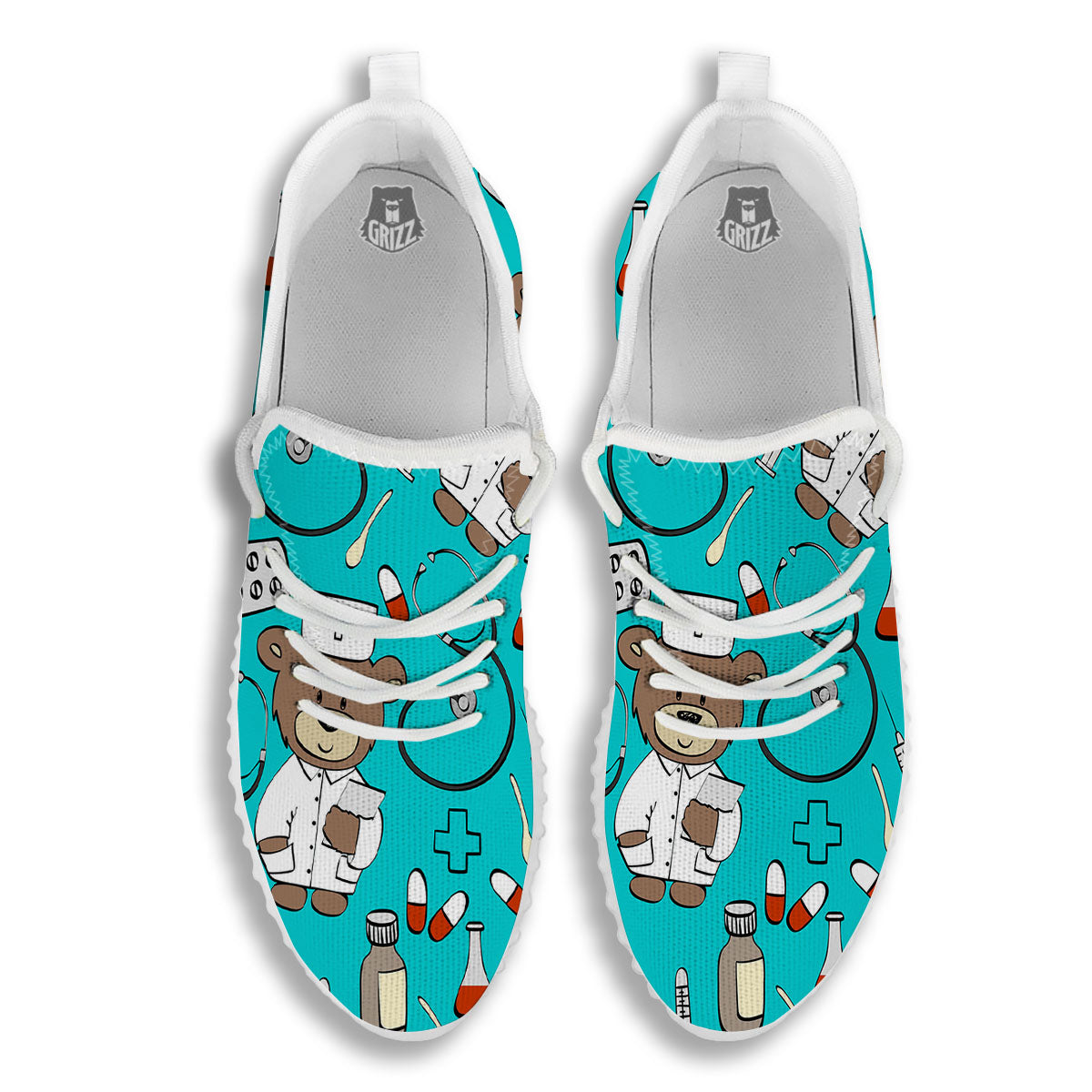 Turquoise Teddy Bear Nurse White Walking Shoes-grizzshop