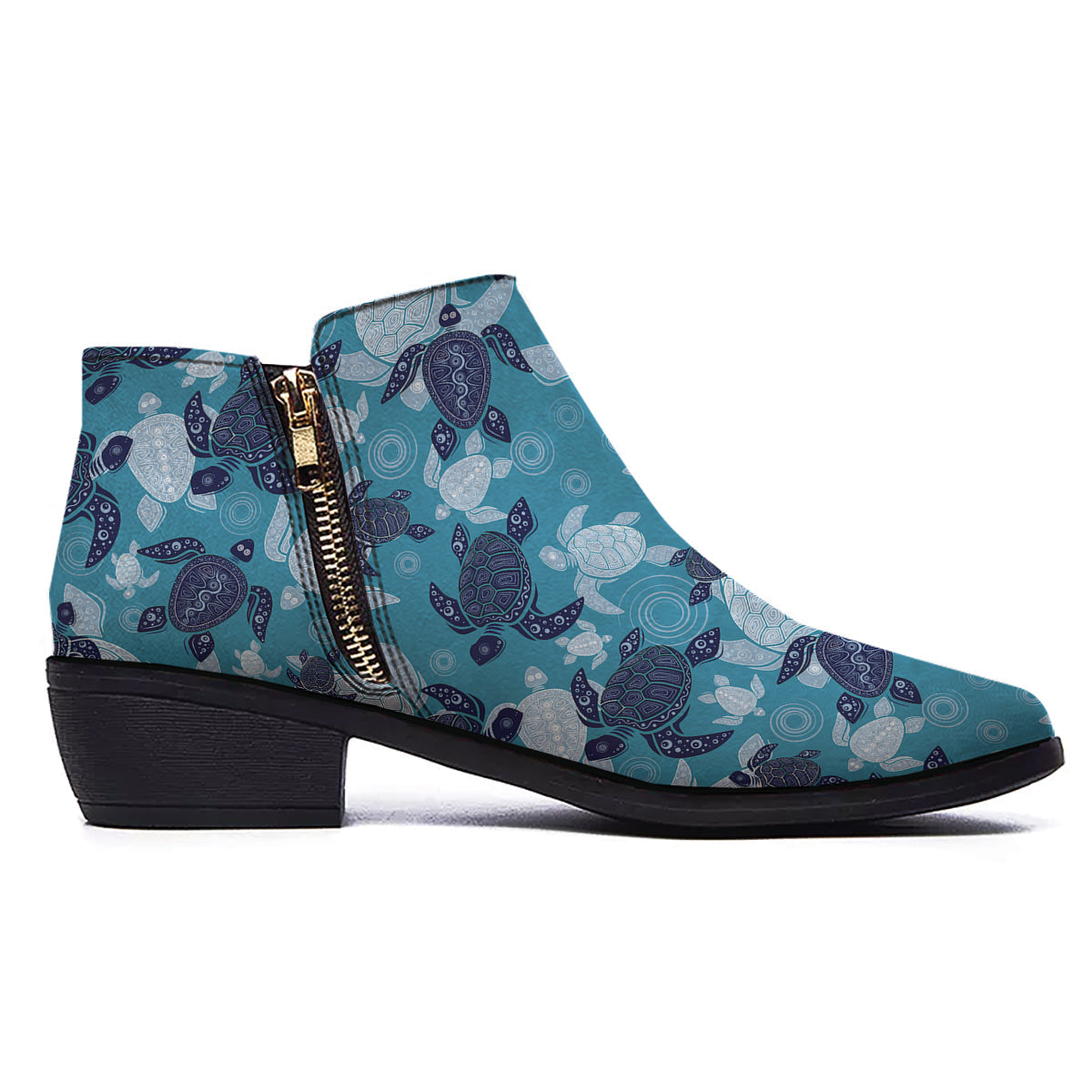 Turtle Blue And White Print Pattern Ankle Boots-grizzshop
