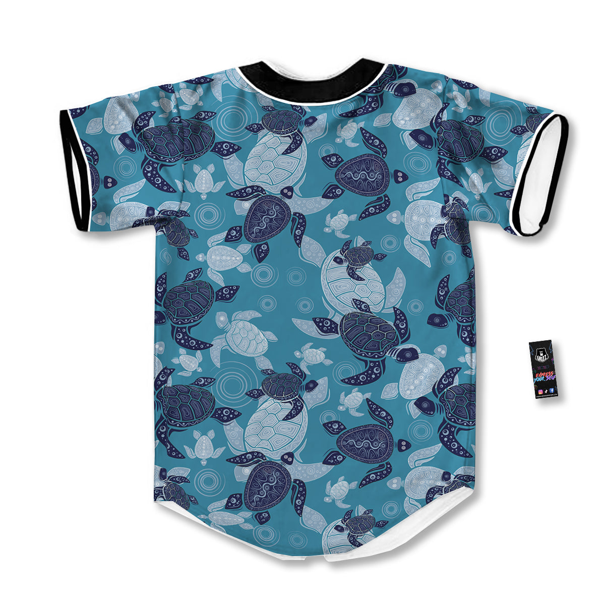 Turtle Blue And White Print Pattern Baseball Jersey-grizzshop