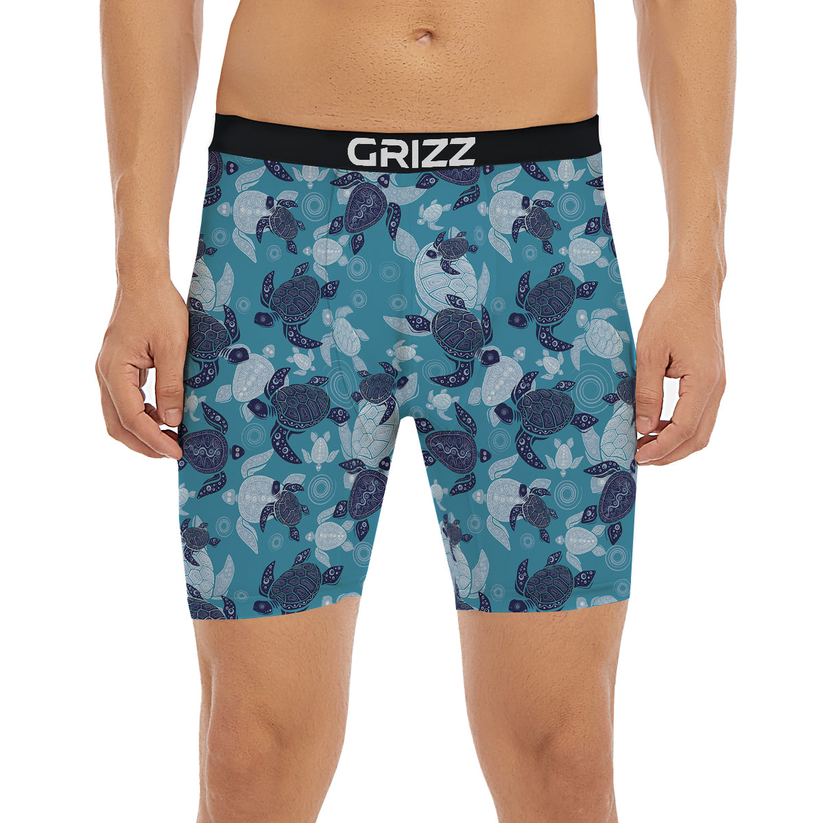 Turtle Blue And White Print Pattern Boxer Briefs-grizzshop