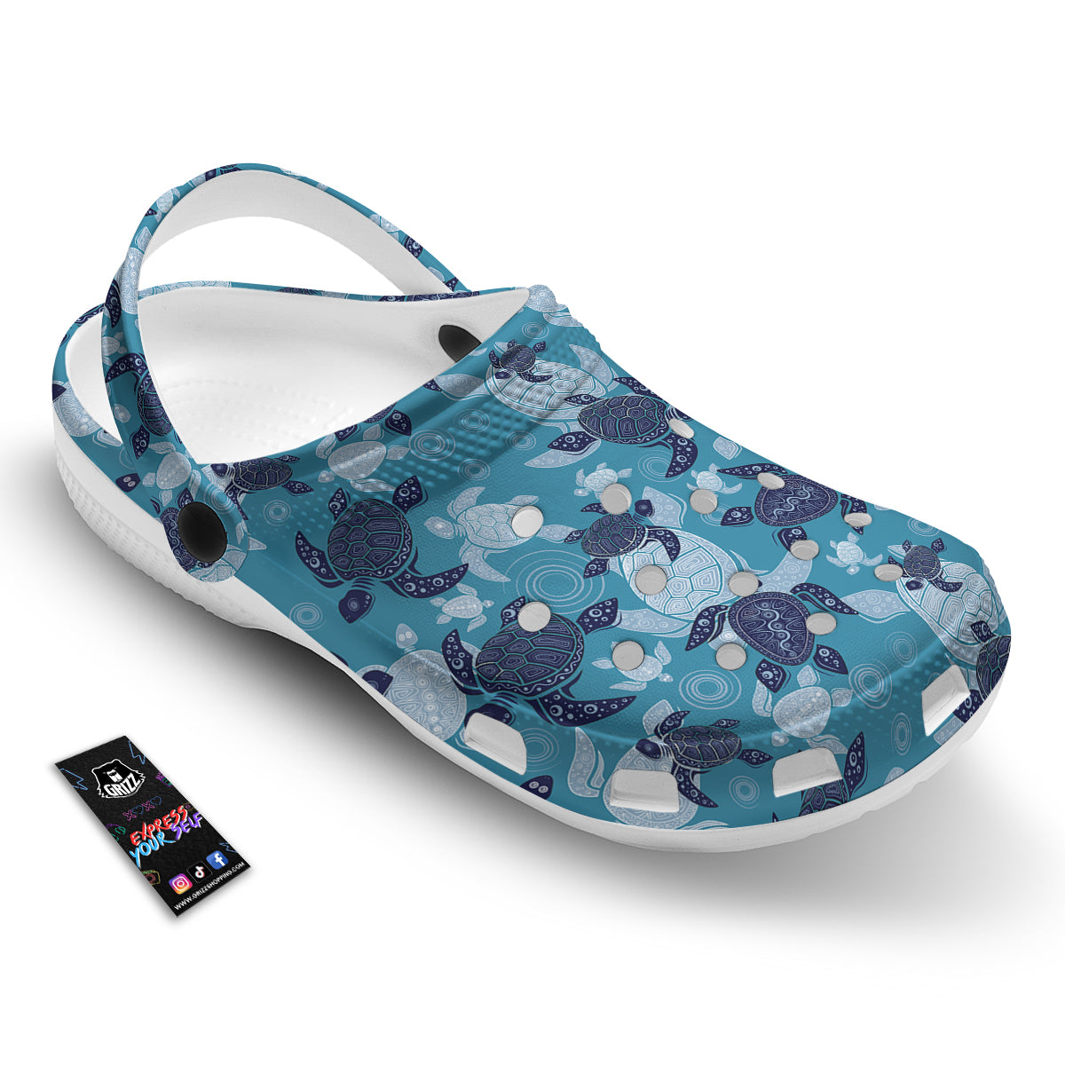 Turtle Blue And White Print Pattern Clog-grizzshop