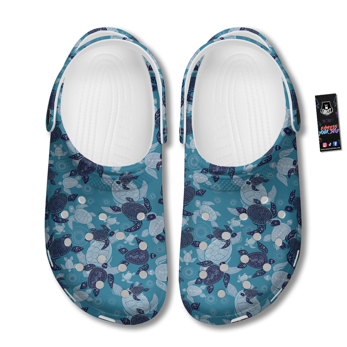 Turtle Blue And White Print Pattern Clog-grizzshop
