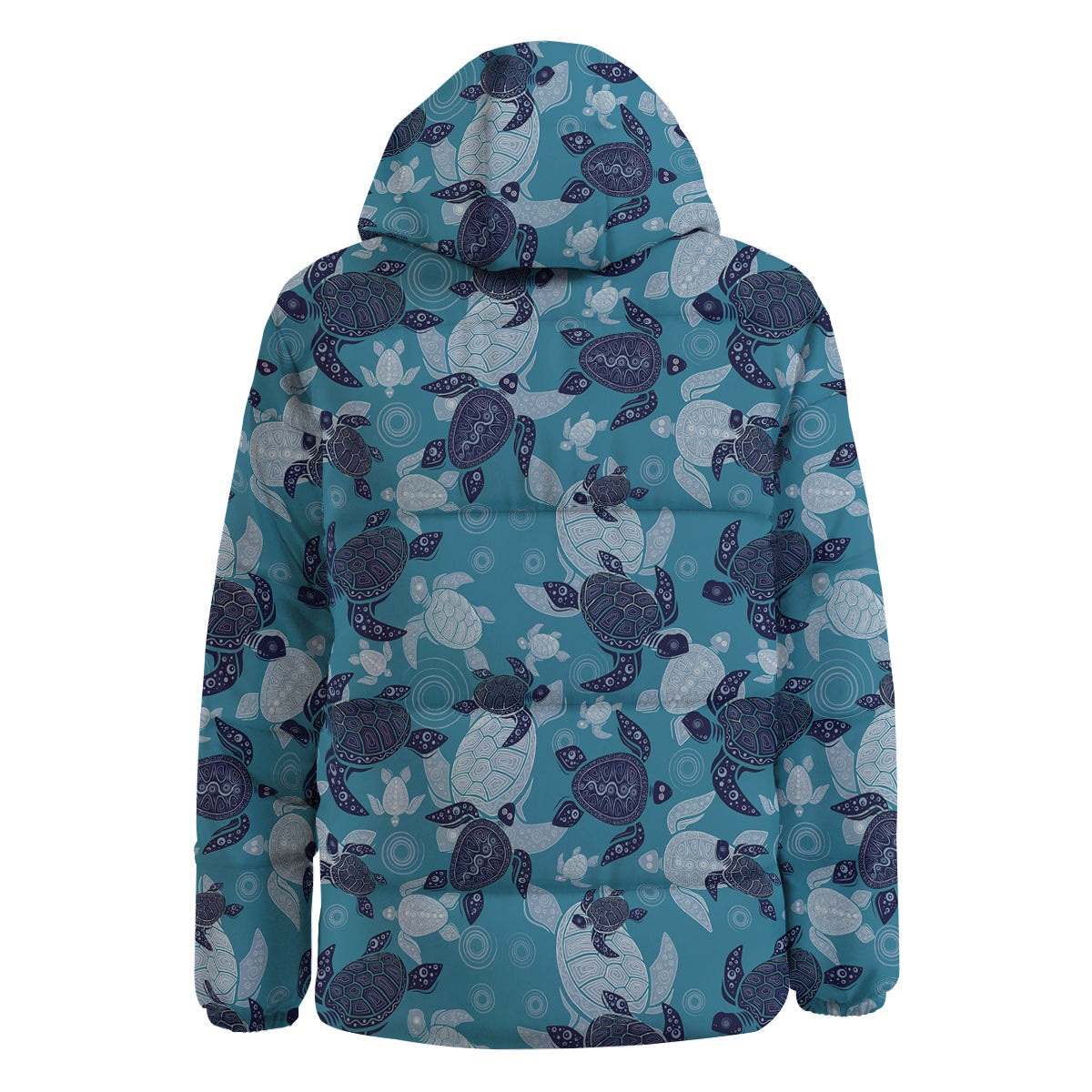 Turtle Blue And White Print Pattern Down Jacket-grizzshop