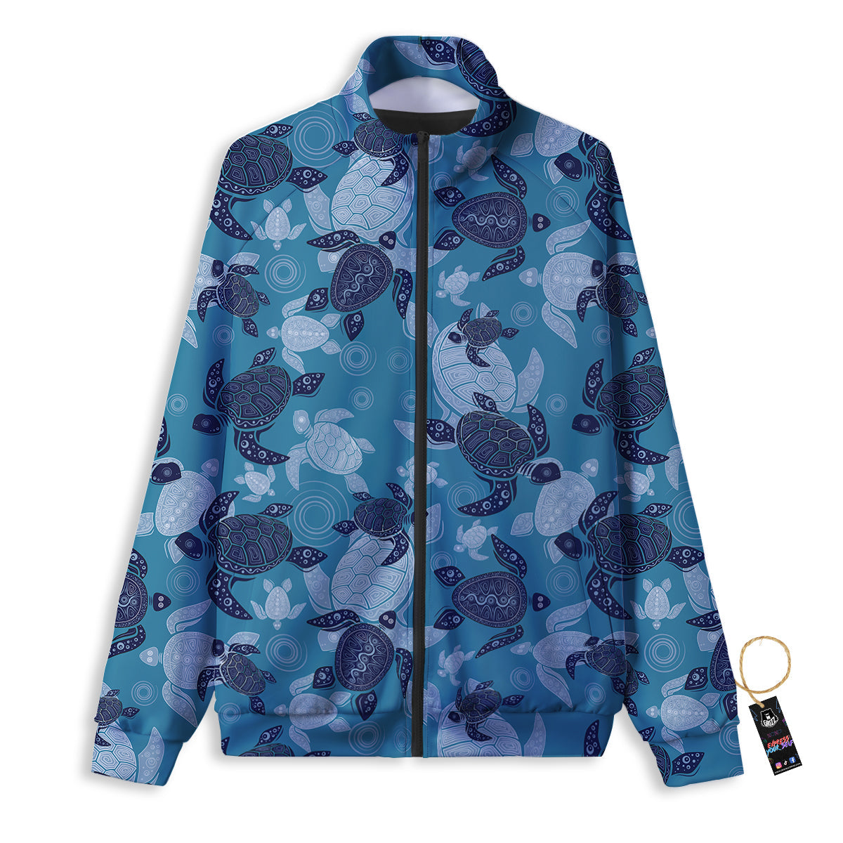 Turtle Blue And White Print Pattern Track Jacket-grizzshop