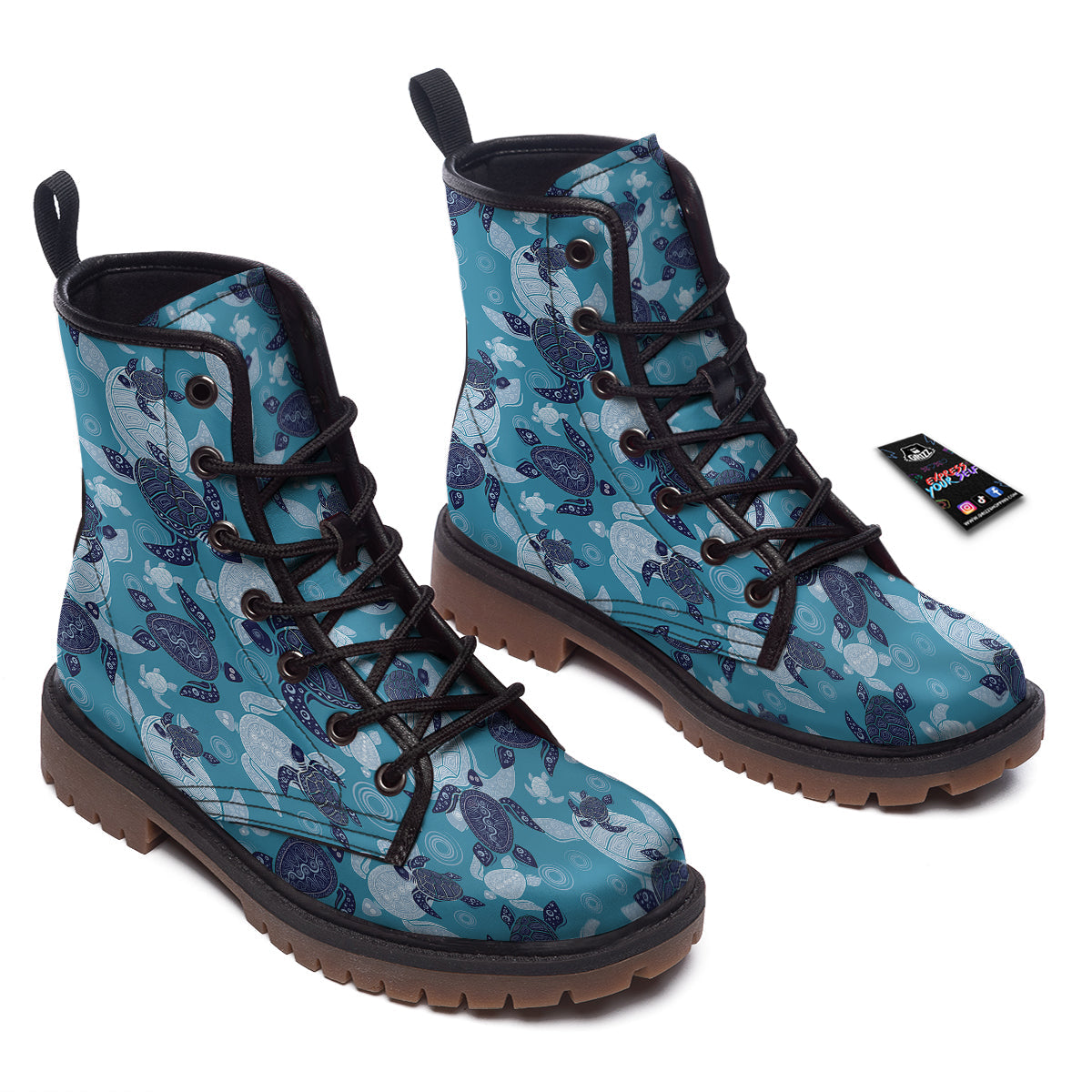 Turtle Blue And White Print Pattern Work Boots-grizzshop