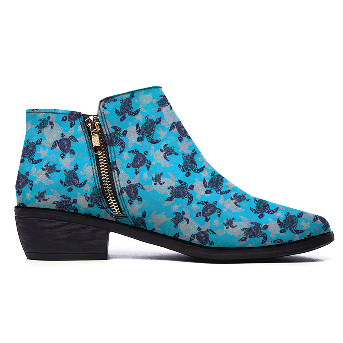 Turtle Blue Sea Print Pattern Ankle Boots-grizzshop