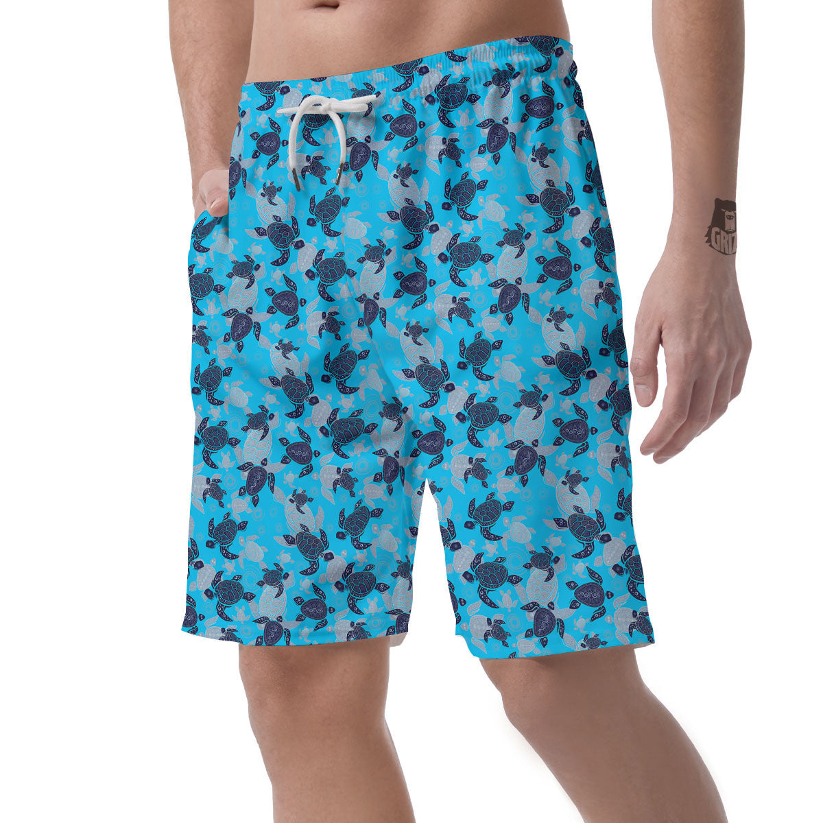 Turtle Blue Sea Print Pattern Men's Shorts-grizzshop
