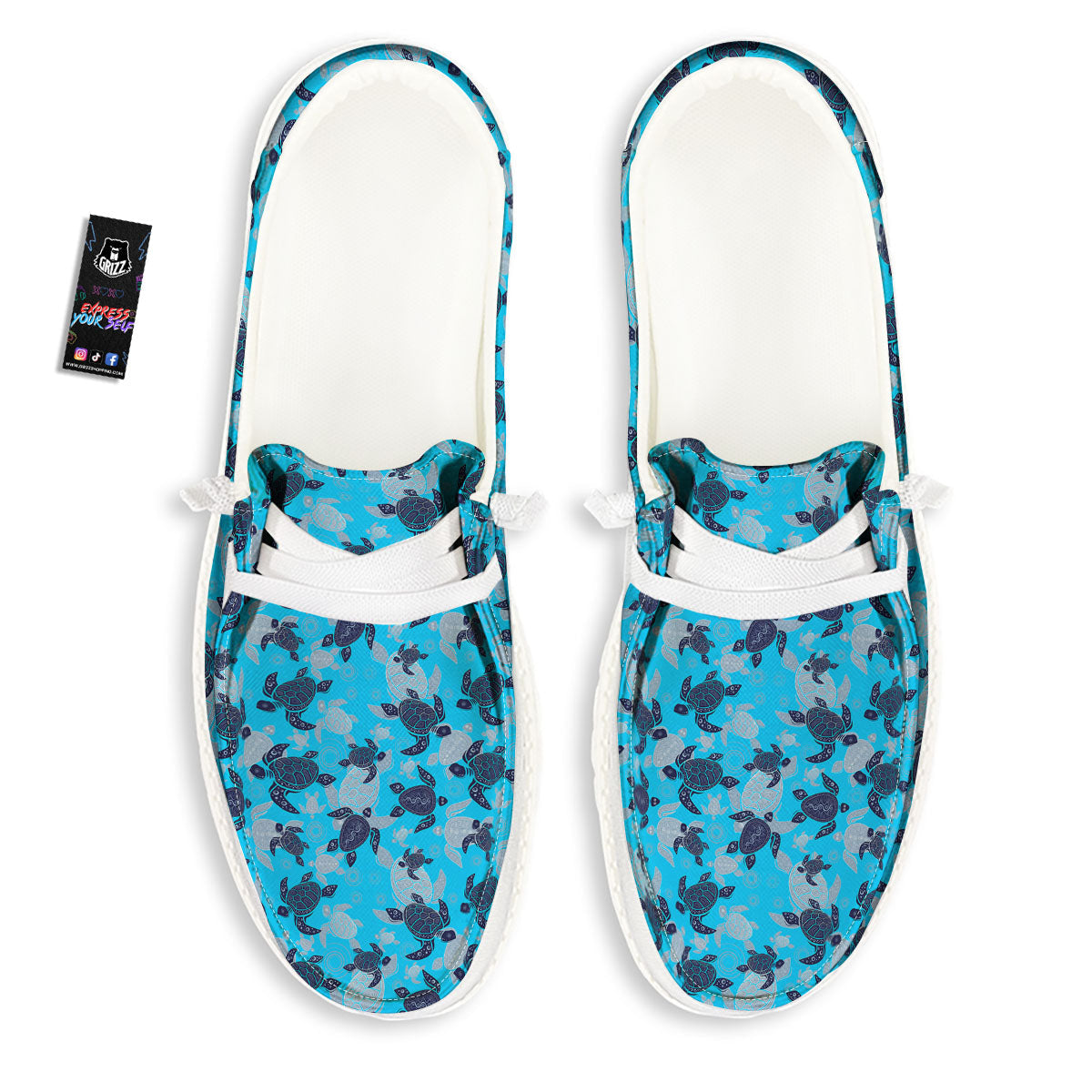 Turtle Blue Sea Print Pattern White Loafers-grizzshop