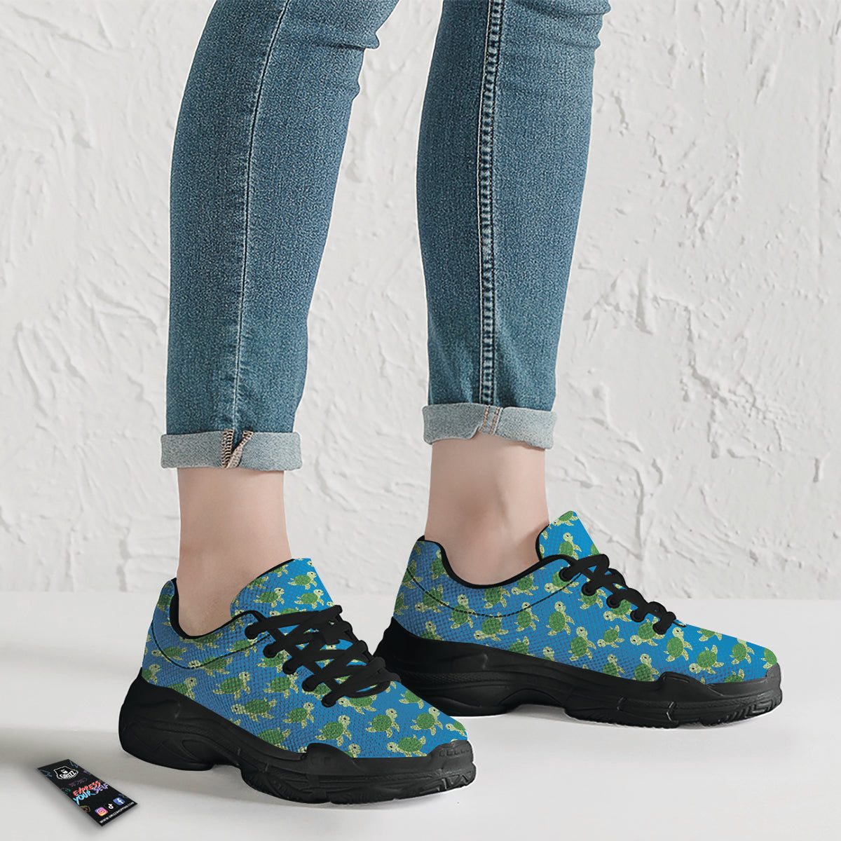 Turtle Cartoon Print Pattern Black Chunky Shoes-grizzshop