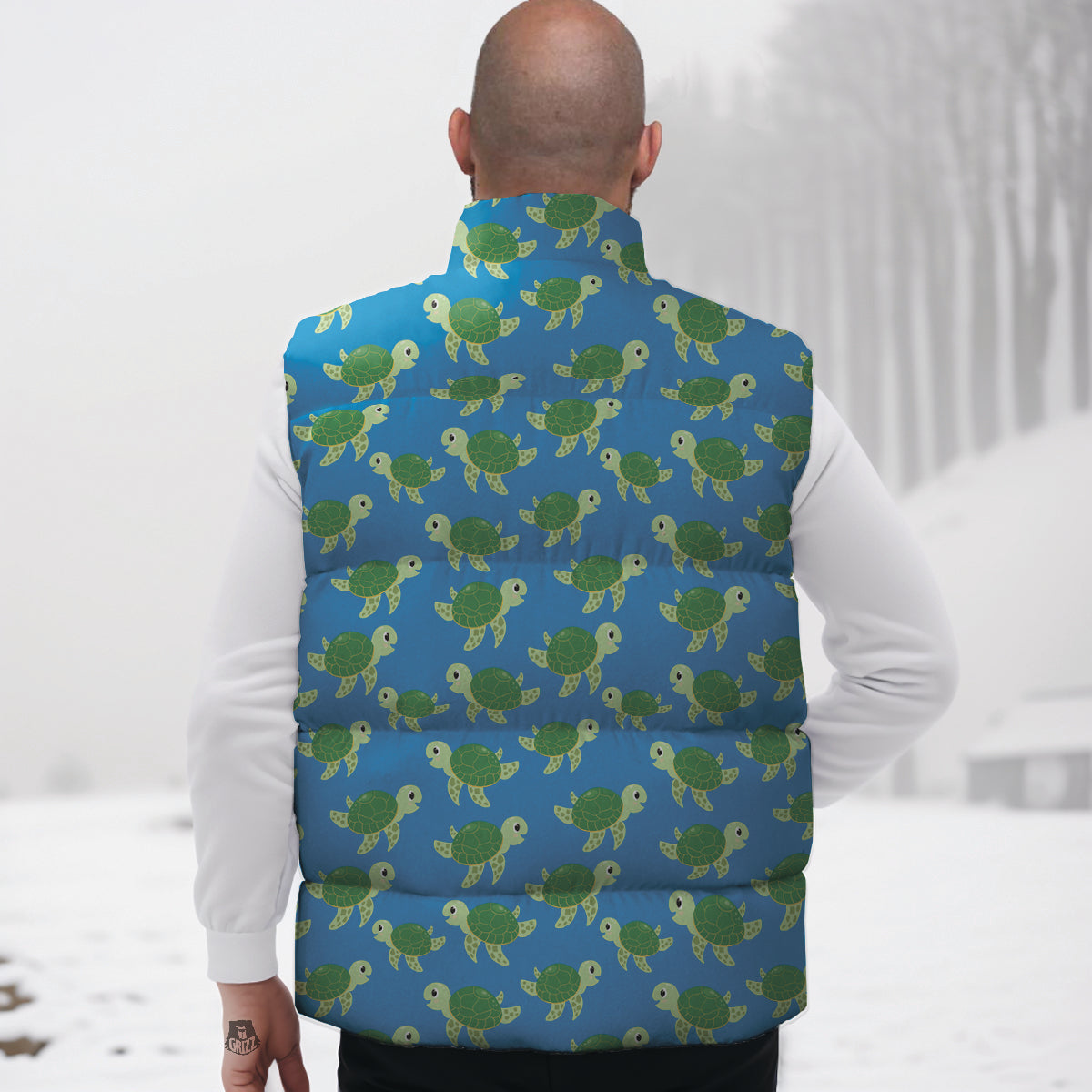 Turtle Cartoon Print Pattern Down Vest-grizzshop