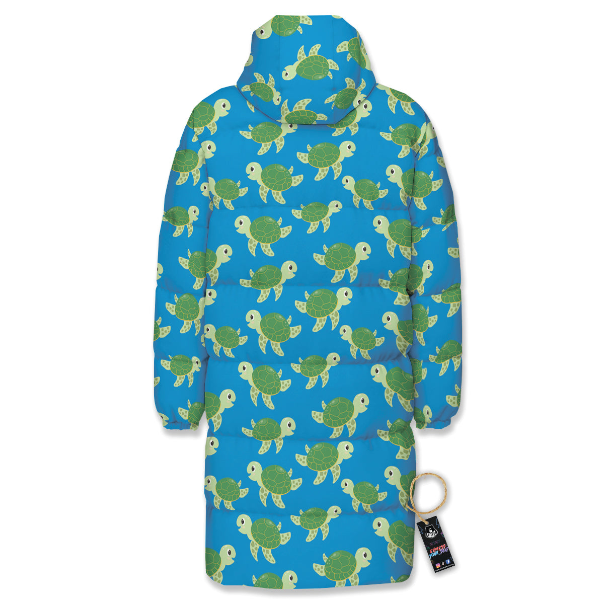 Turtle Cartoon Print Pattern Long Down Jacket-grizzshop