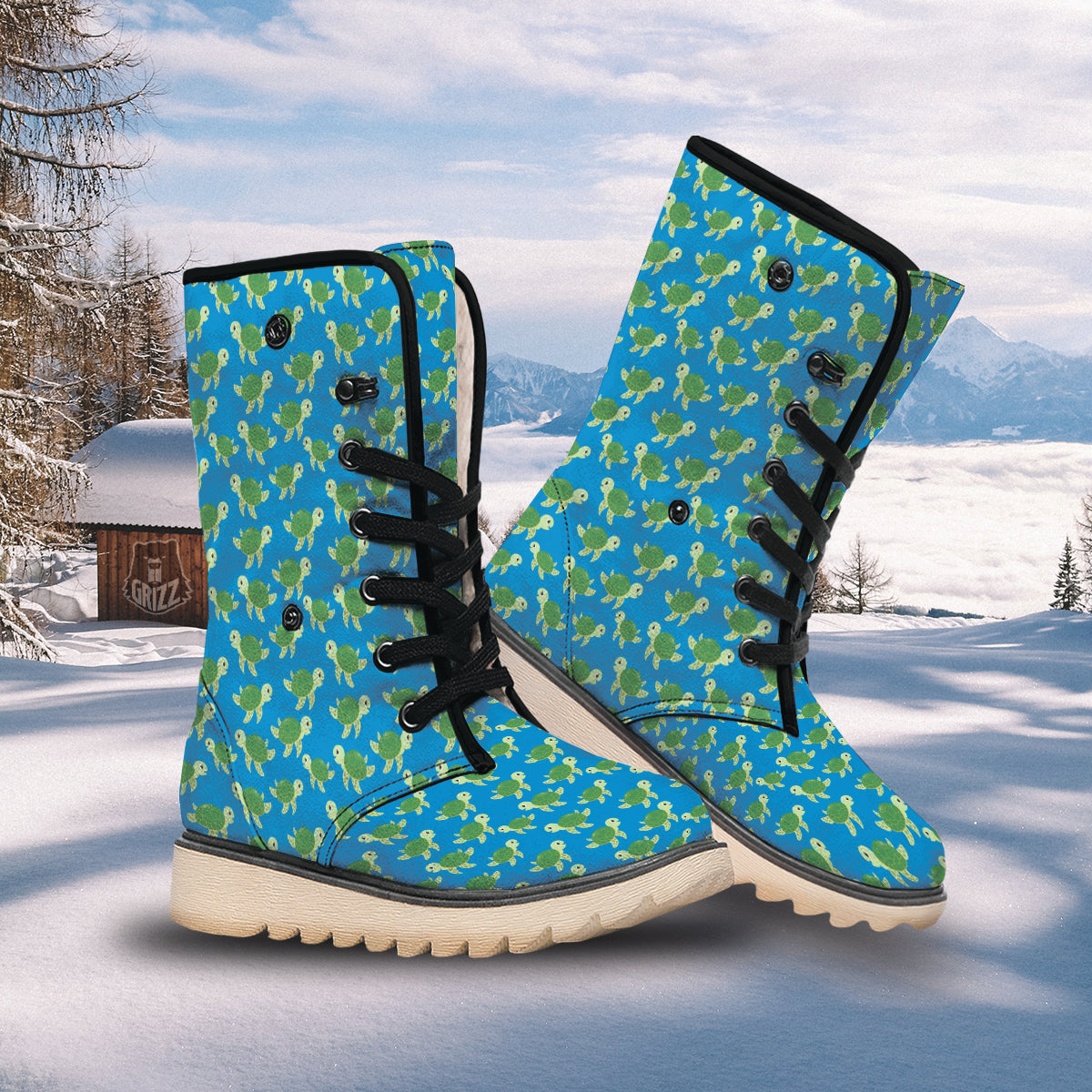 Turtle Cartoon Print Pattern Snow Boots-grizzshop
