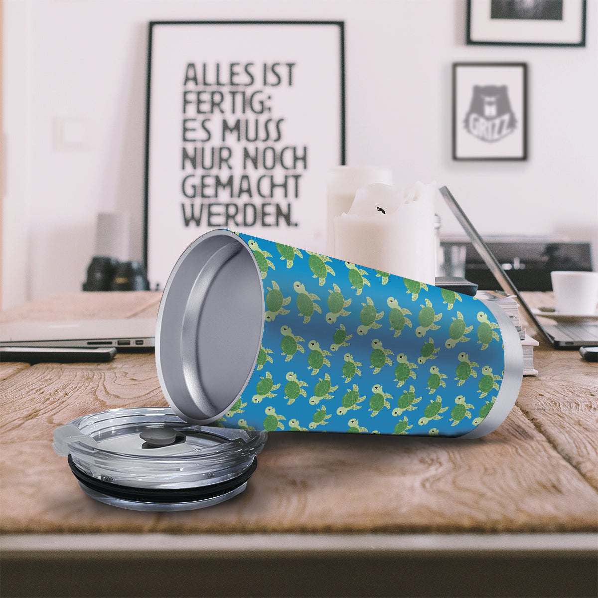 Turtle Cartoon Print Pattern Tumbler-grizzshop