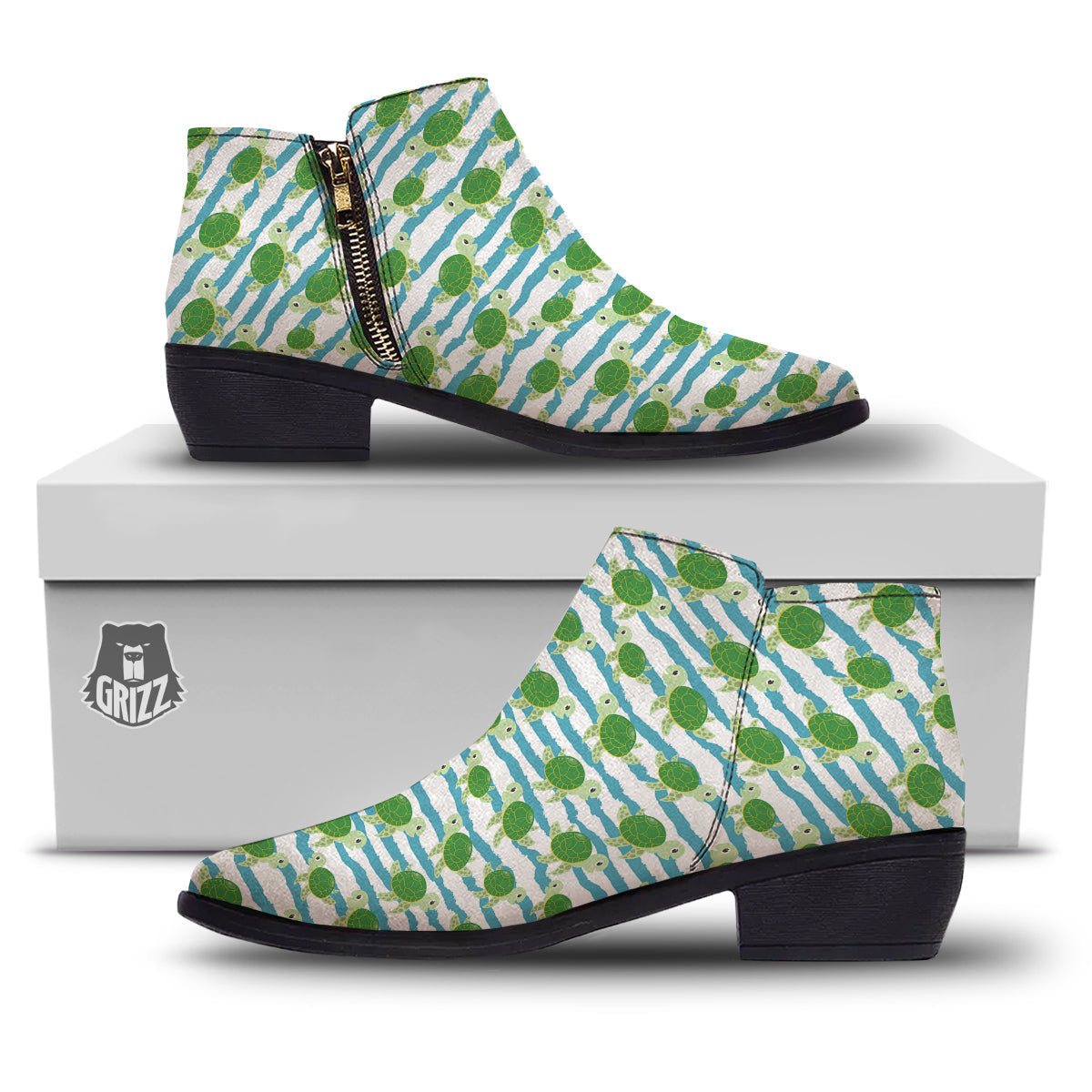 Turtle Cute Sea Print Pattern Ankle Boots-grizzshop