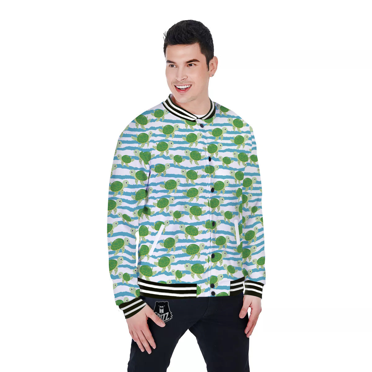 Turtle Cute Sea Print Pattern Baseball Jacket-grizzshop