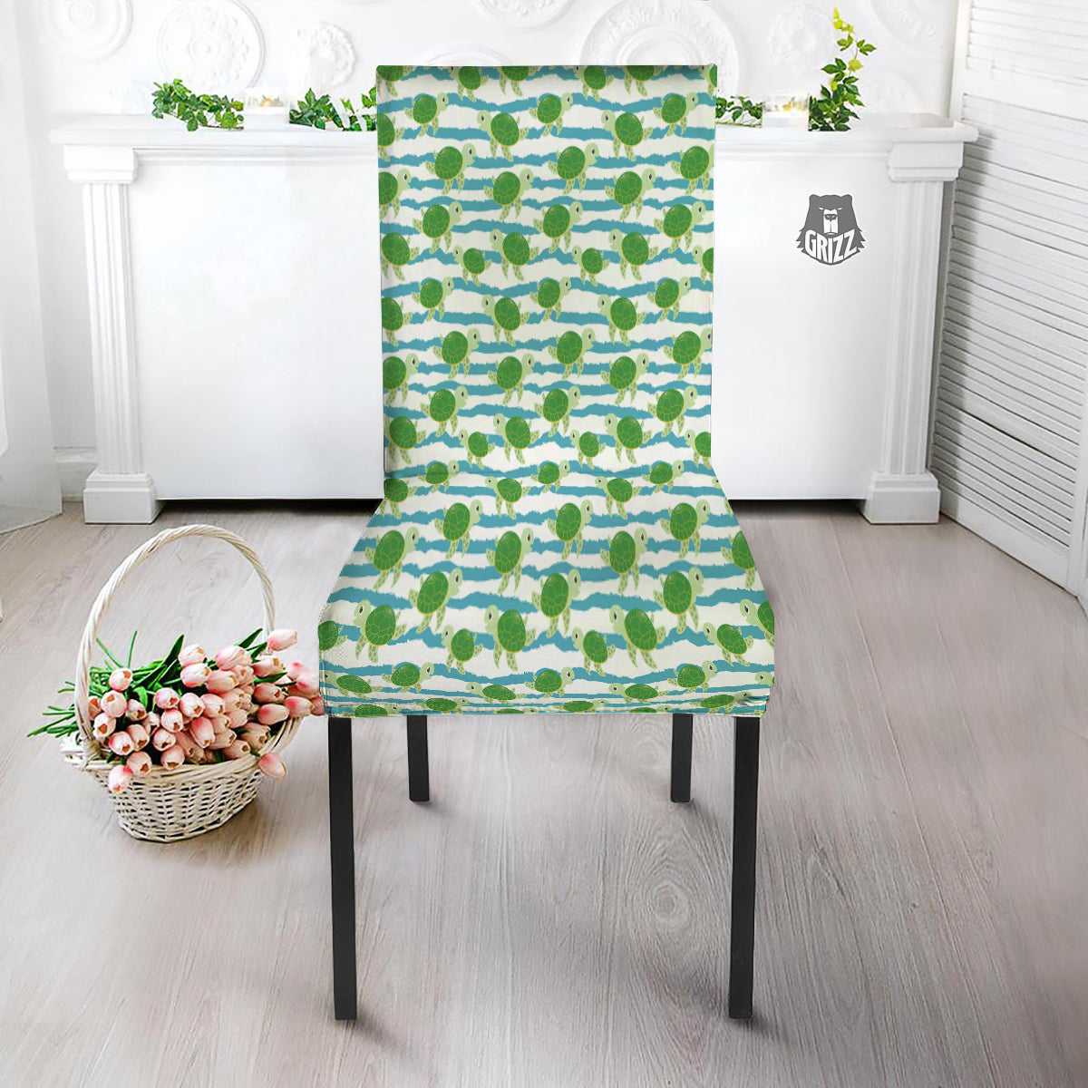 Turtle Cute Sea Print Pattern Dining Chair Slipcover-grizzshop