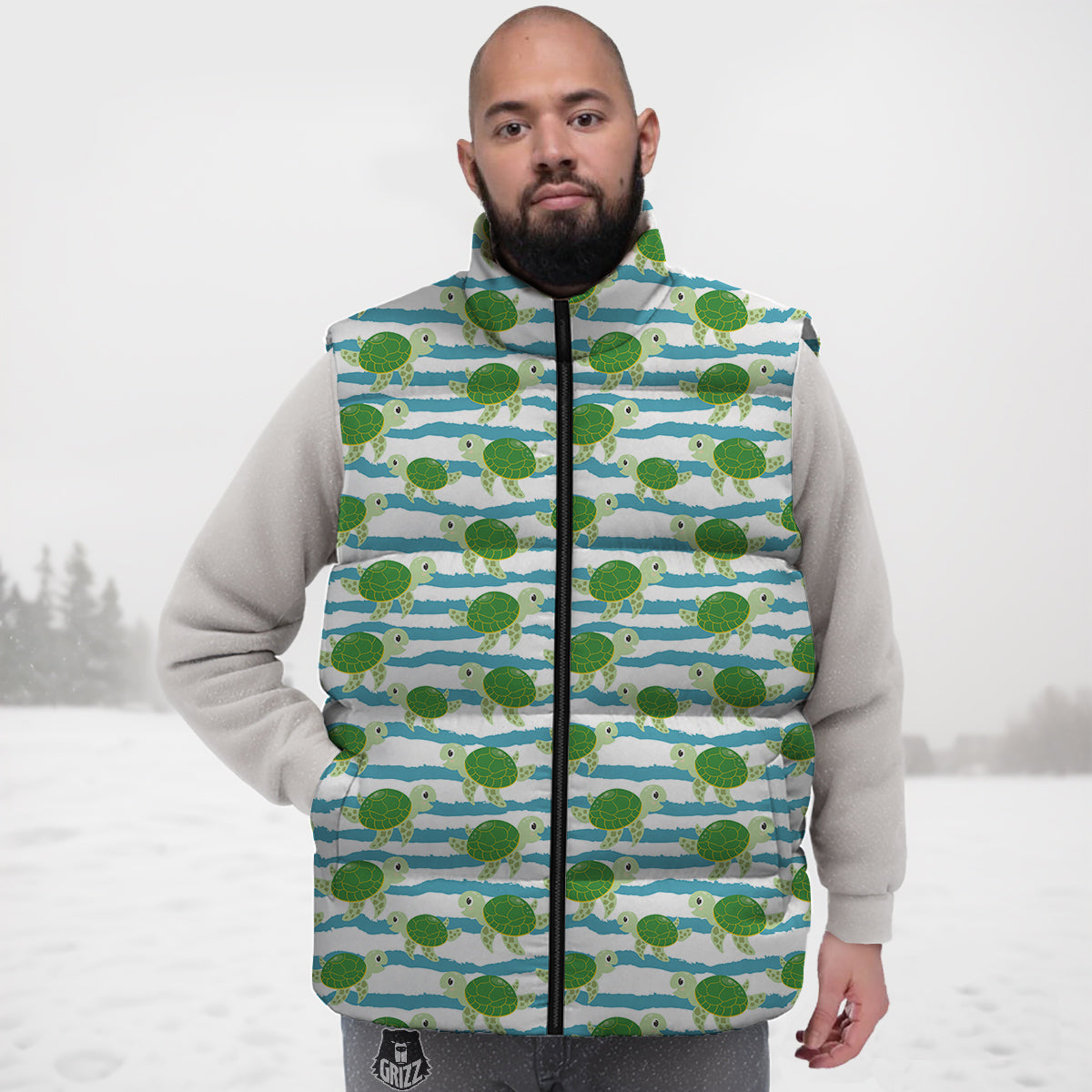 Turtle Cute Sea Print Pattern Down Vest-grizzshop