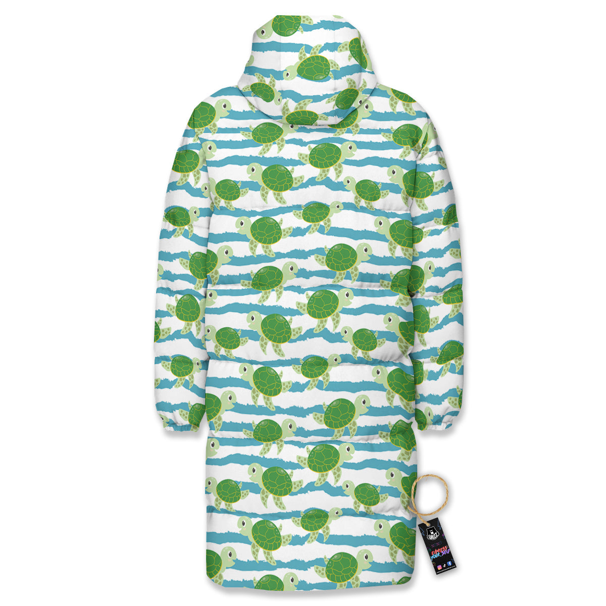 Turtle Cute Sea Print Pattern Long Down Jacket-grizzshop