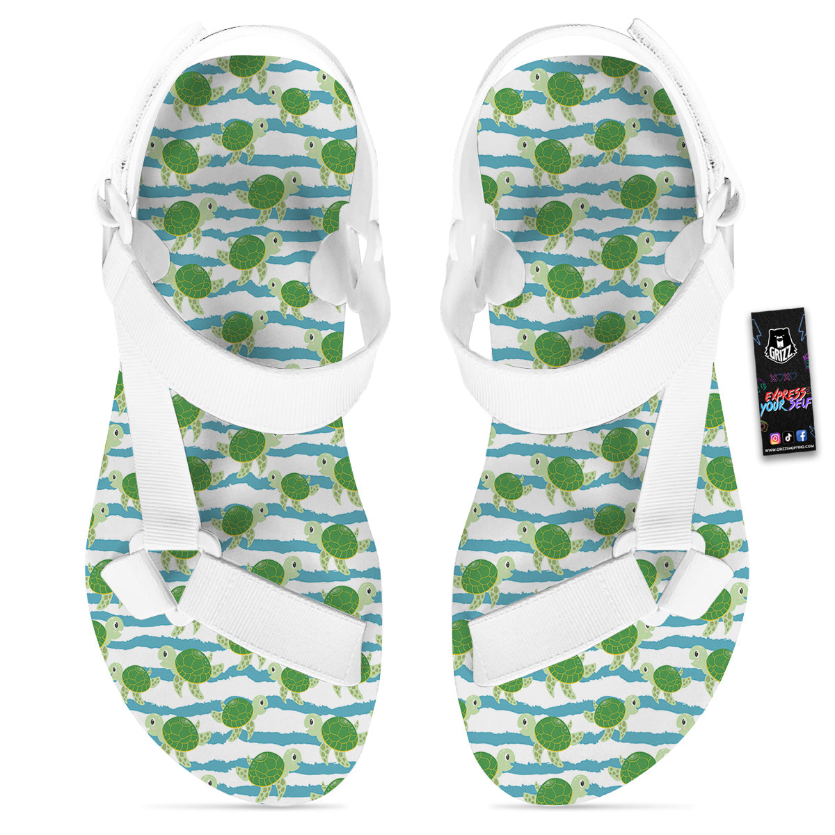 Turtle Cute Sea Print Pattern White Open Toe Sandals-grizzshop