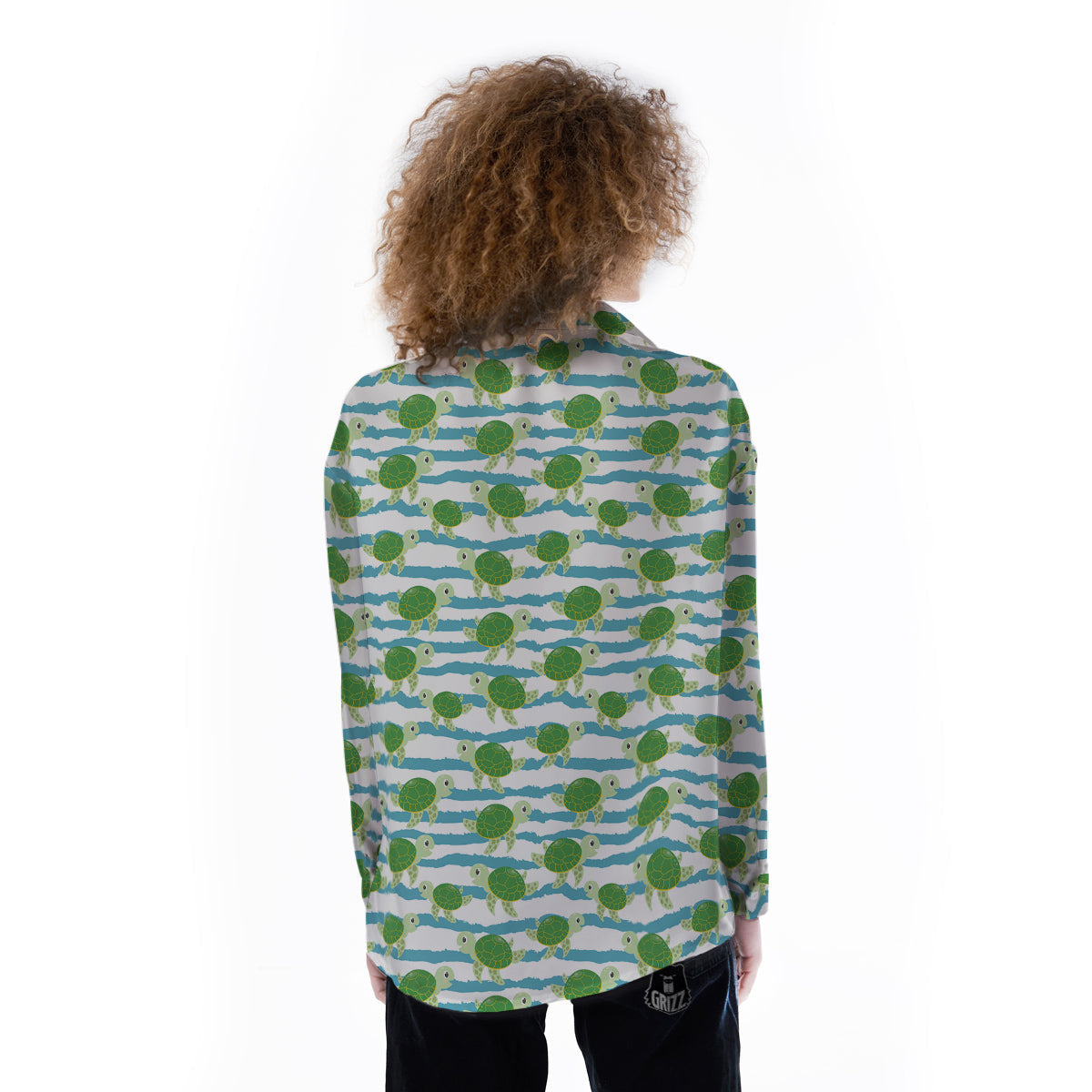 Turtle Cute Sea Print Pattern Women's Long Sleeve Shirts-grizzshop