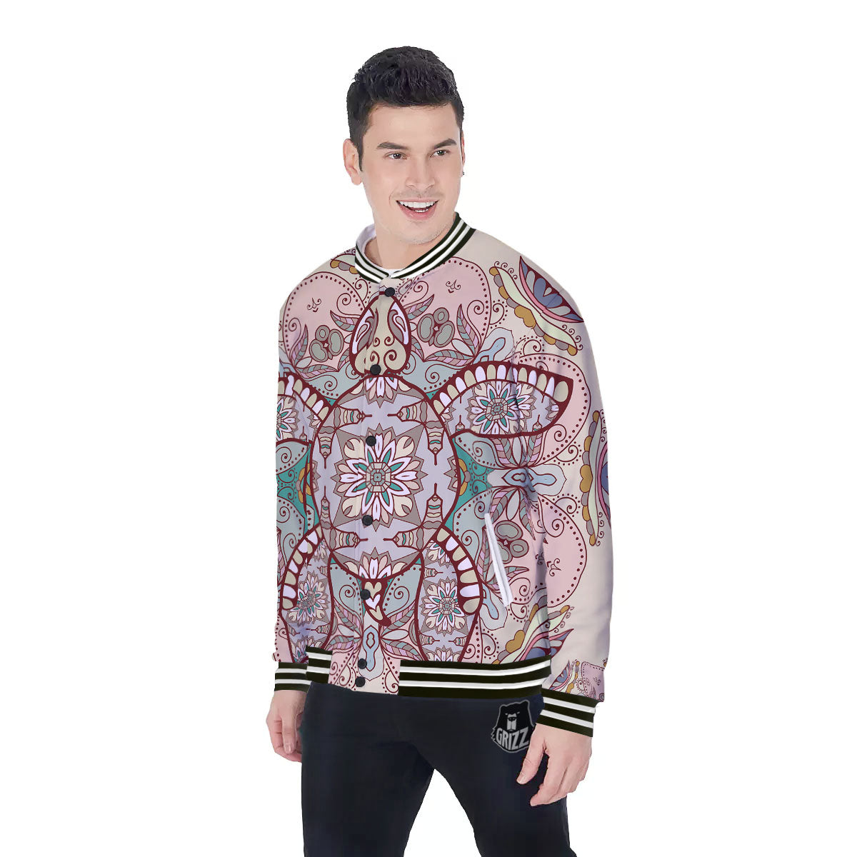 Turtle Polynesian Sea Print Baseball Jacket-grizzshop