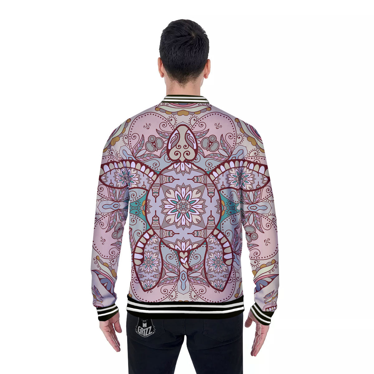 Turtle Polynesian Sea Print Baseball Jacket-grizzshop
