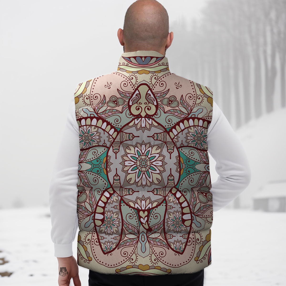 Turtle Polynesian Sea Print Down Vest-grizzshop