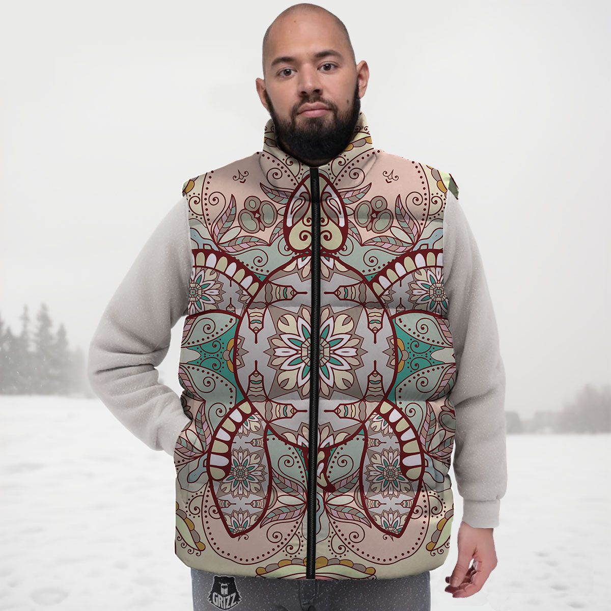 Turtle Polynesian Sea Print Down Vest-grizzshop