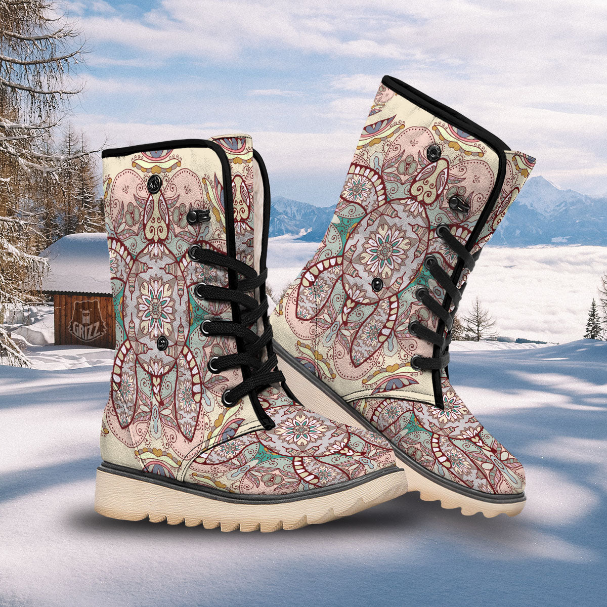 Turtle Polynesian Sea Print Snow Boots-grizzshop