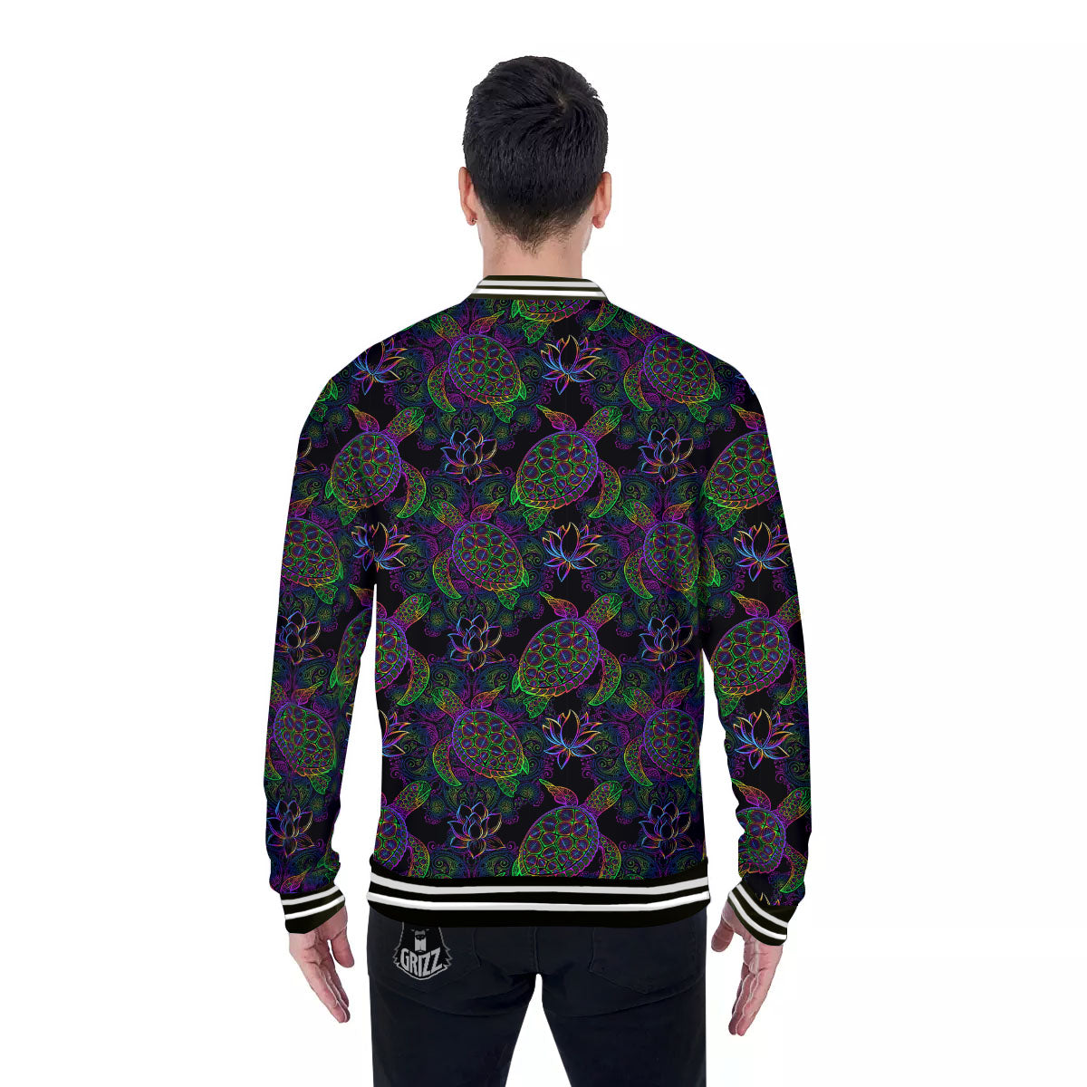 Turtle Sea Psychedelic Print Pattern Baseball Jacket-grizzshop