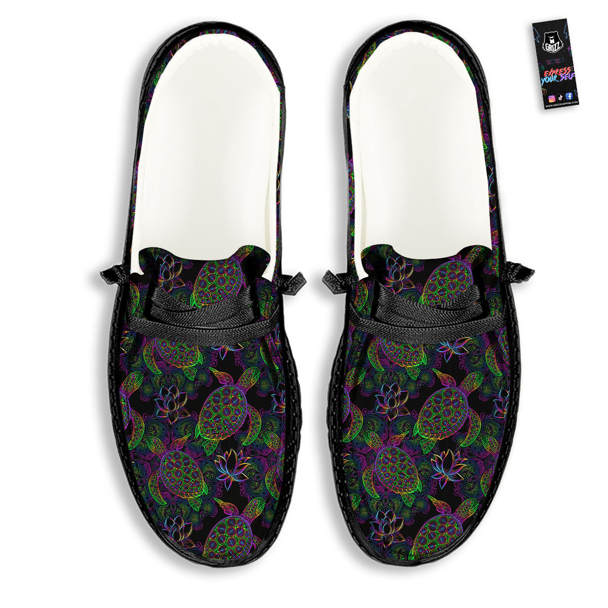 Turtle Sea Psychedelic Print Pattern Black Loafers-grizzshop