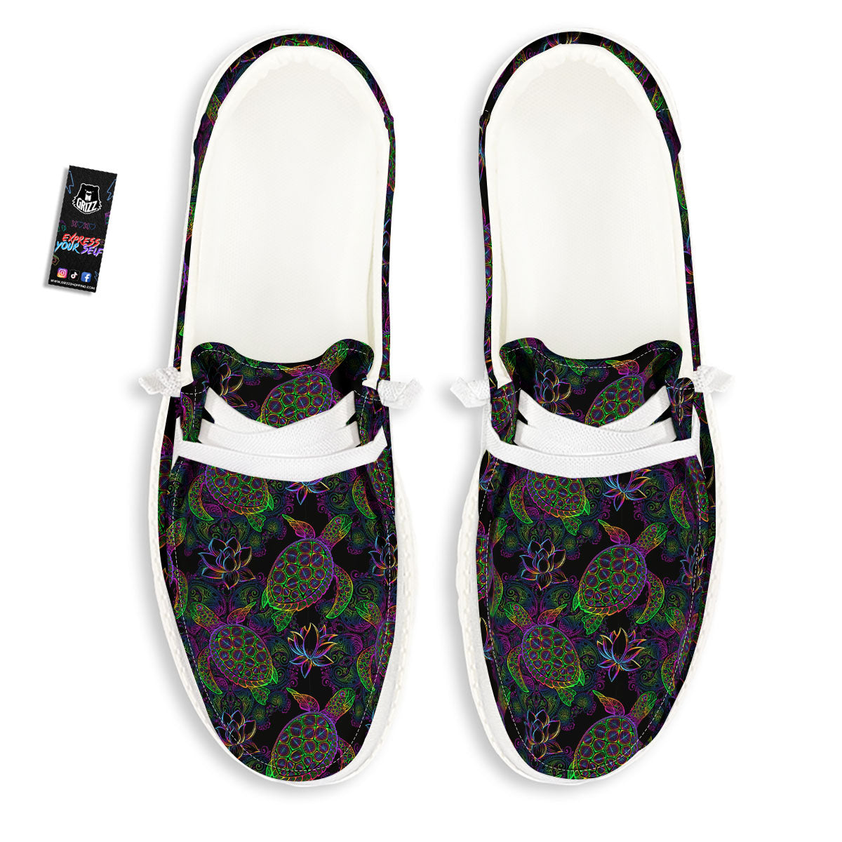 Turtle Sea Psychedelic Print Pattern Black Loafers-grizzshop