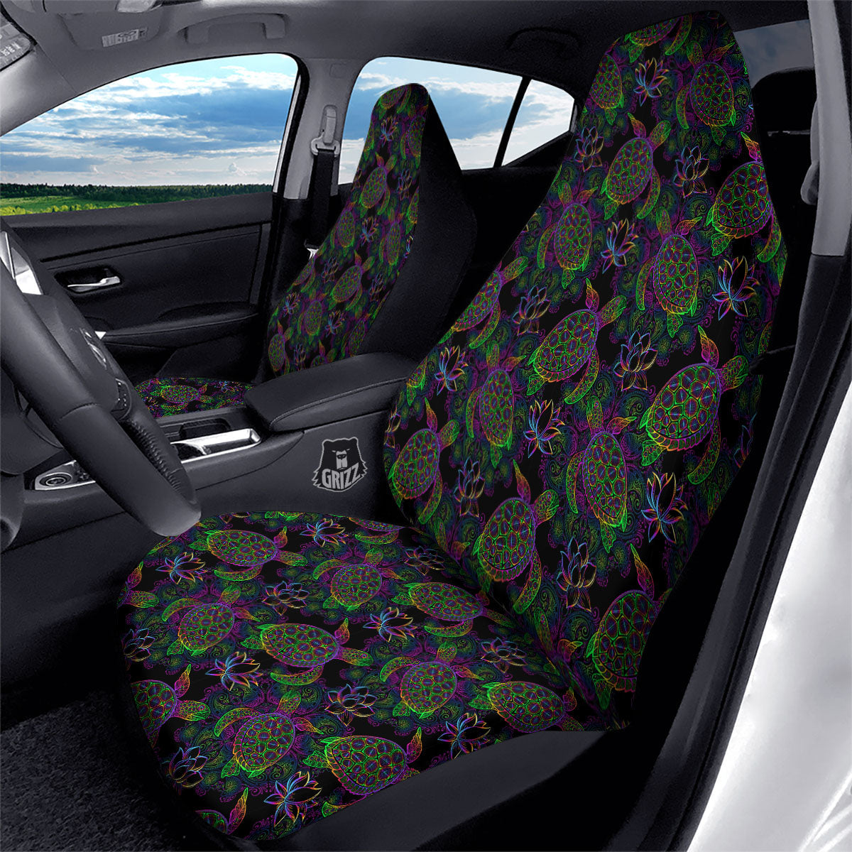 Turtle Sea Psychedelic Print Pattern Car Seat Covers-grizzshop