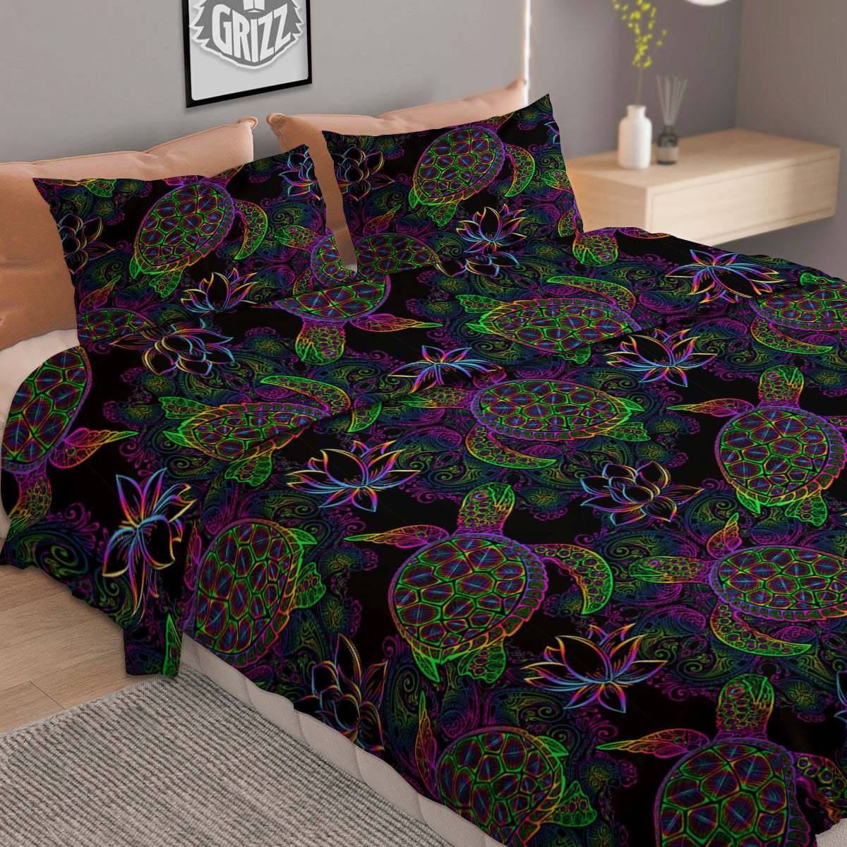 Turtle Sea Psychedelic Print Pattern Duvet Cover Bedding Set