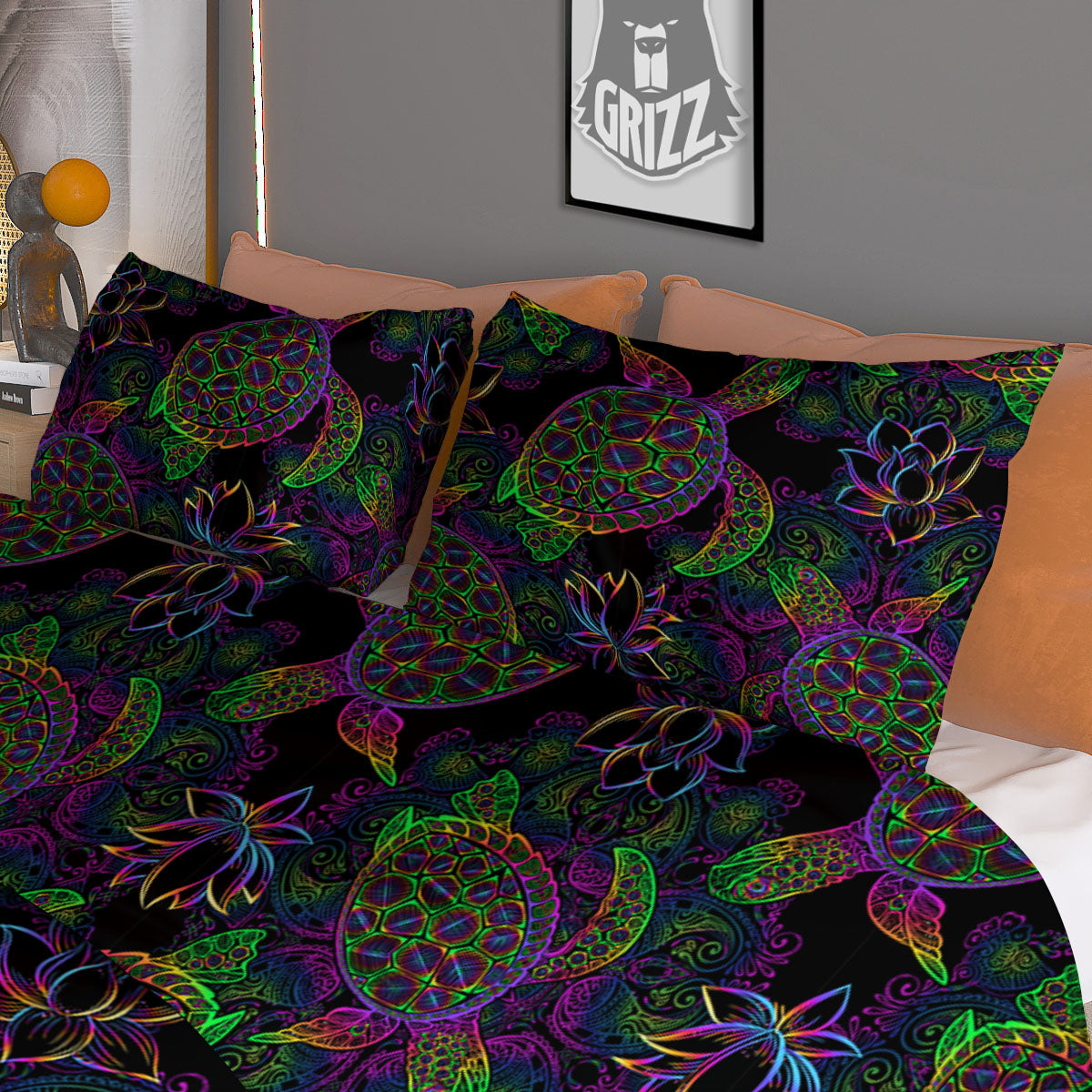 Turtle Sea Psychedelic Print Pattern Duvet Cover Bedding Set