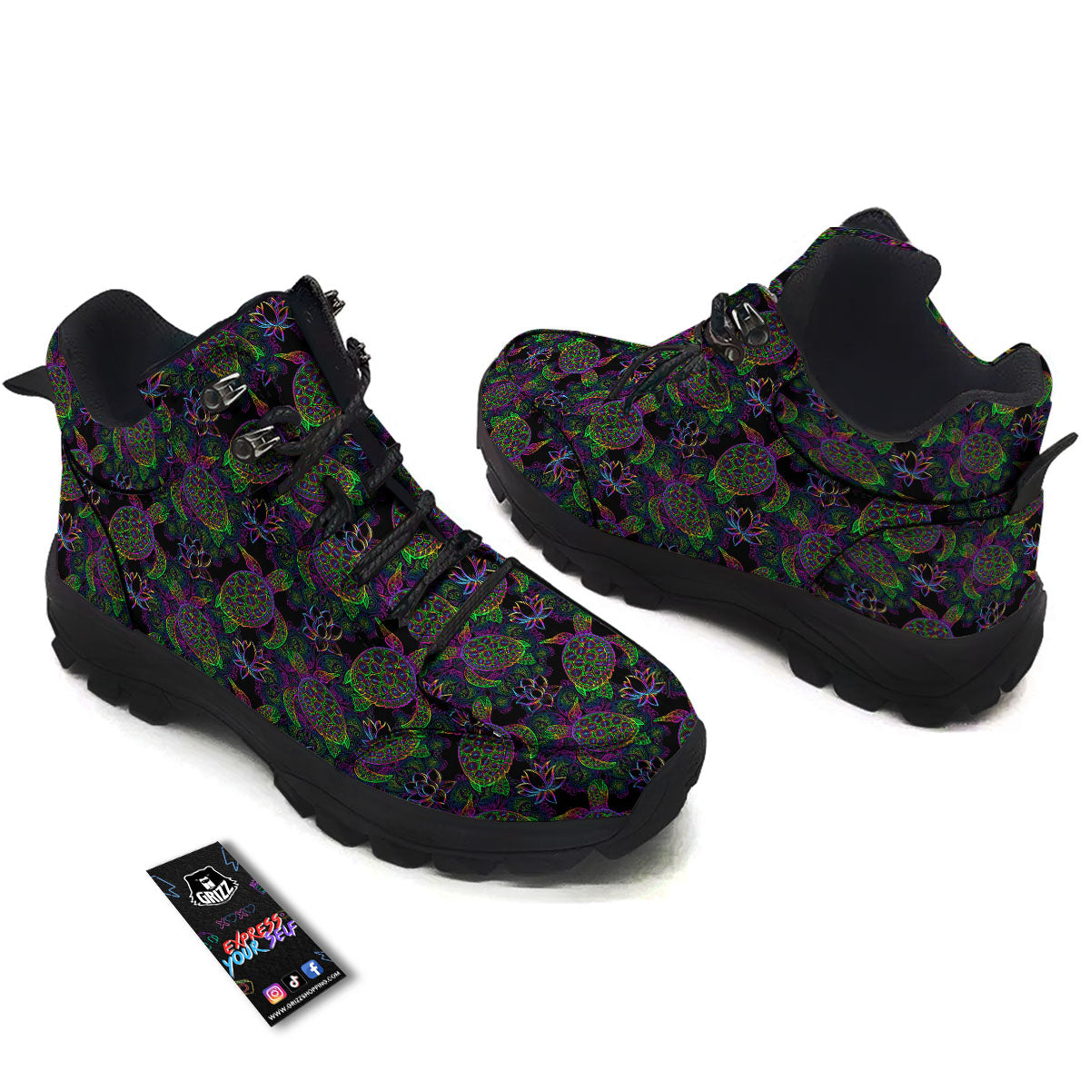 Turtle Sea Psychedelic Print Pattern Hiking Shoes-grizzshop