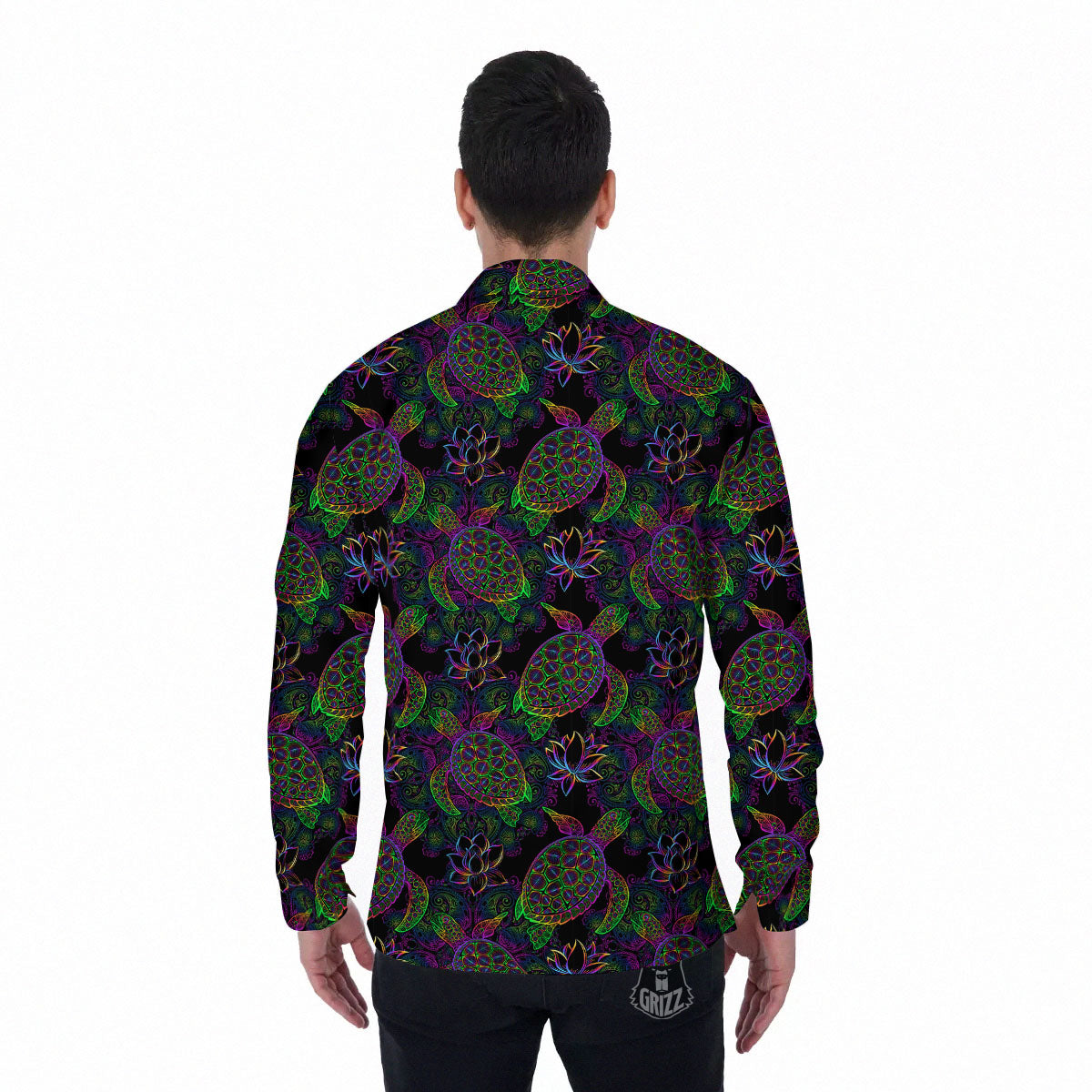 Turtle Sea Psychedelic Print Pattern Men's Long Sleeve Shirts-grizzshop