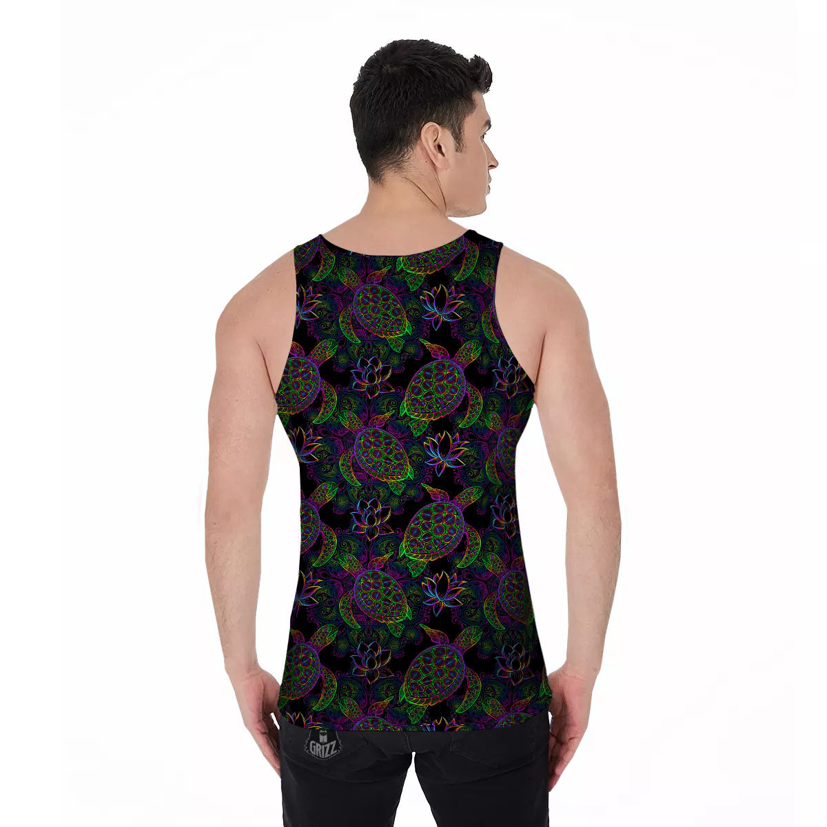 Turtle Sea Psychedelic Print Pattern Men's Tank Top-grizzshop