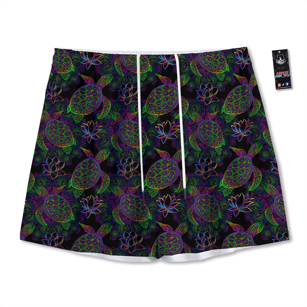 Turtle Sea Psychedelic Print Pattern Mesh Shorts