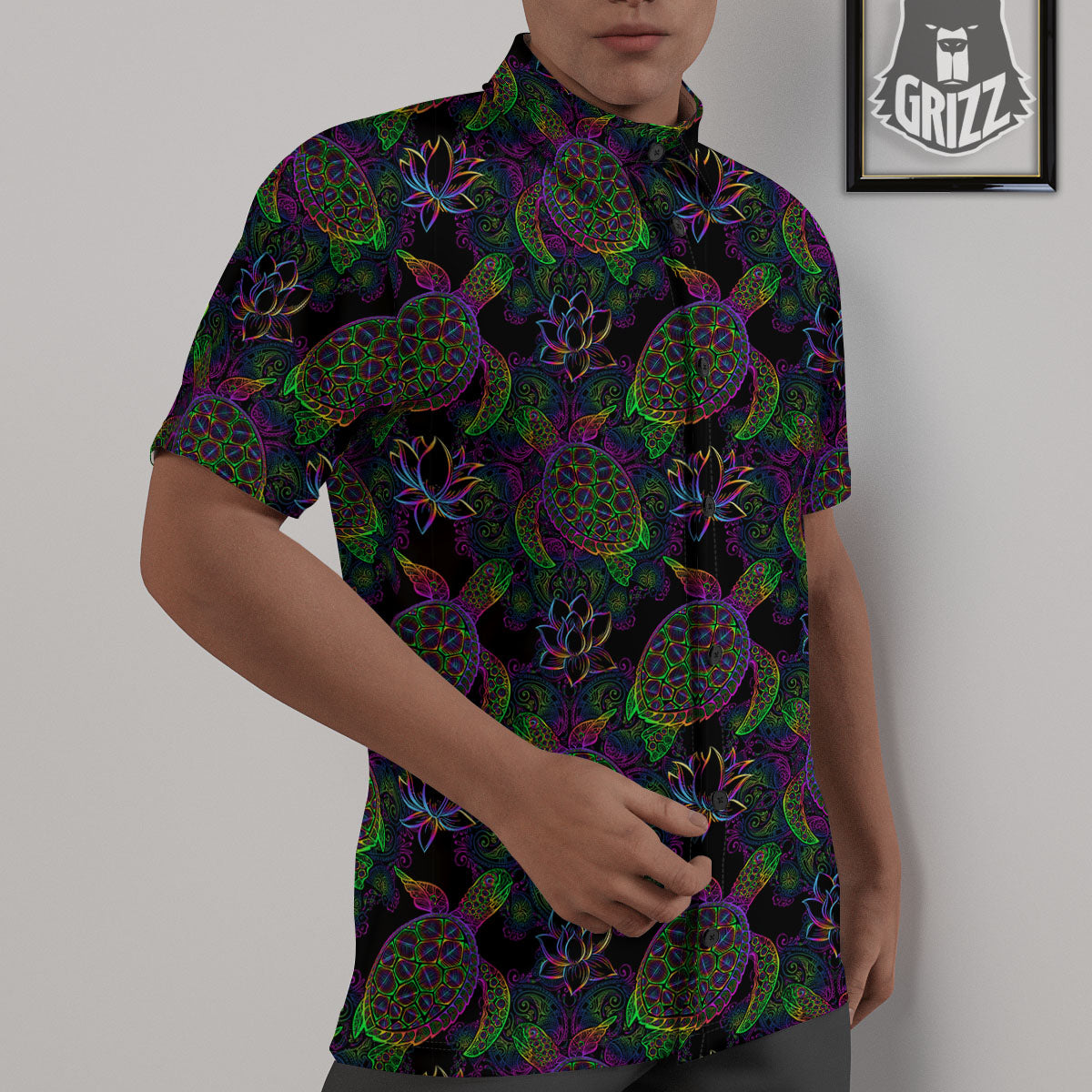 Turtle Sea Psychedelic Print Pattern Untucked Shirts-grizzshop