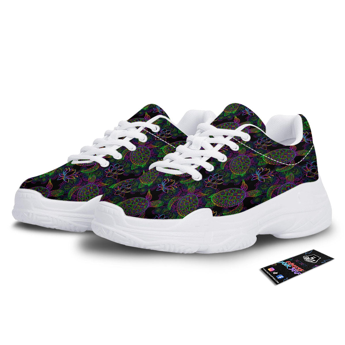 Turtle Sea Psychedelic Print Pattern White Chunky Shoes-grizzshop