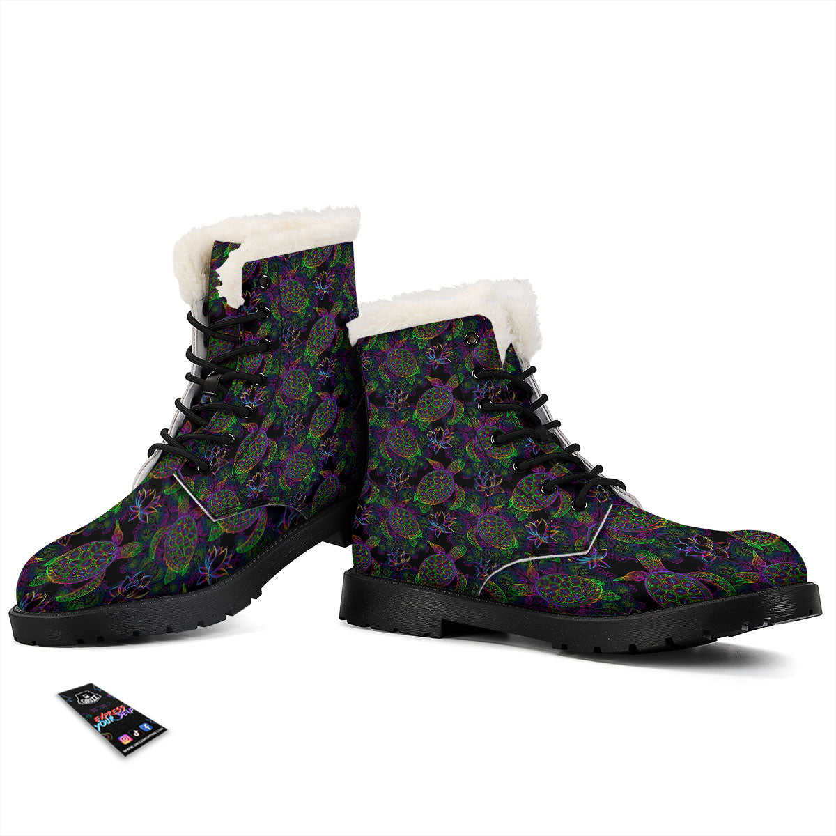 Turtle Sea Psychedelic Print Pattern Winter Boots-grizzshop