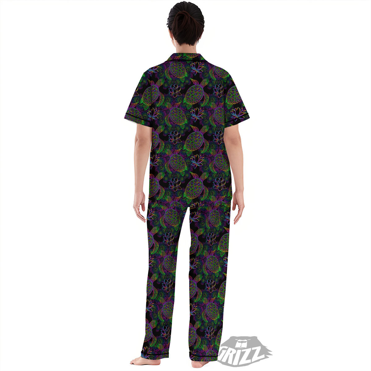 Turtle Sea Psychedelic Print Pattern Women's Pajamas Set-grizzshop