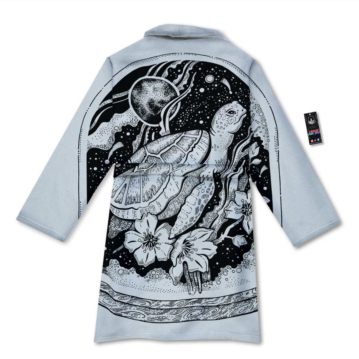 Turtle Sea Zentangle Print Bathrobe-grizzshop
