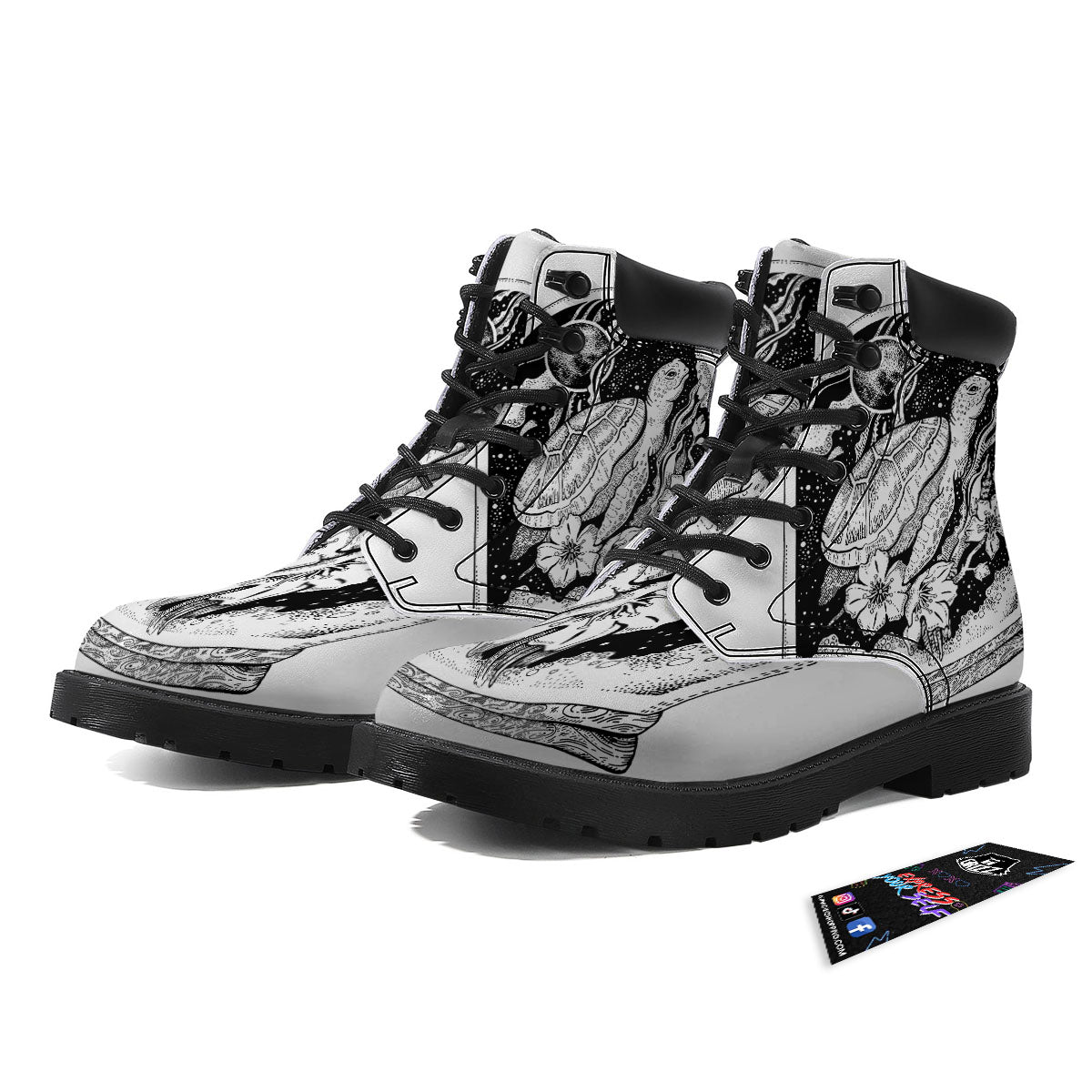 Turtle Sea Zentangle Print Boots-grizzshop