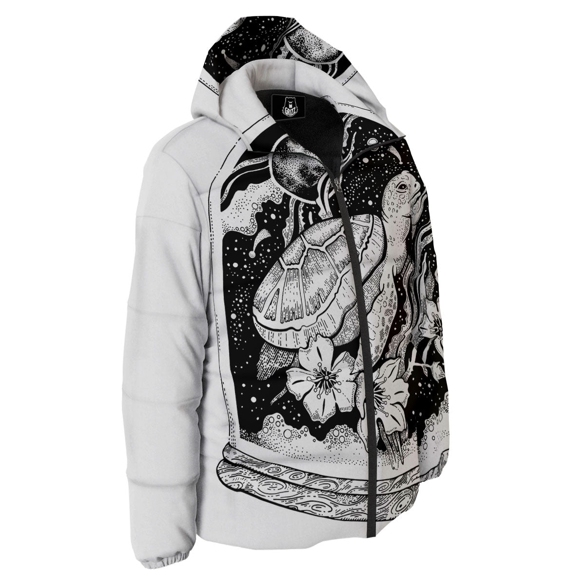 Turtle Sea Zentangle Print Down Jacket-grizzshop